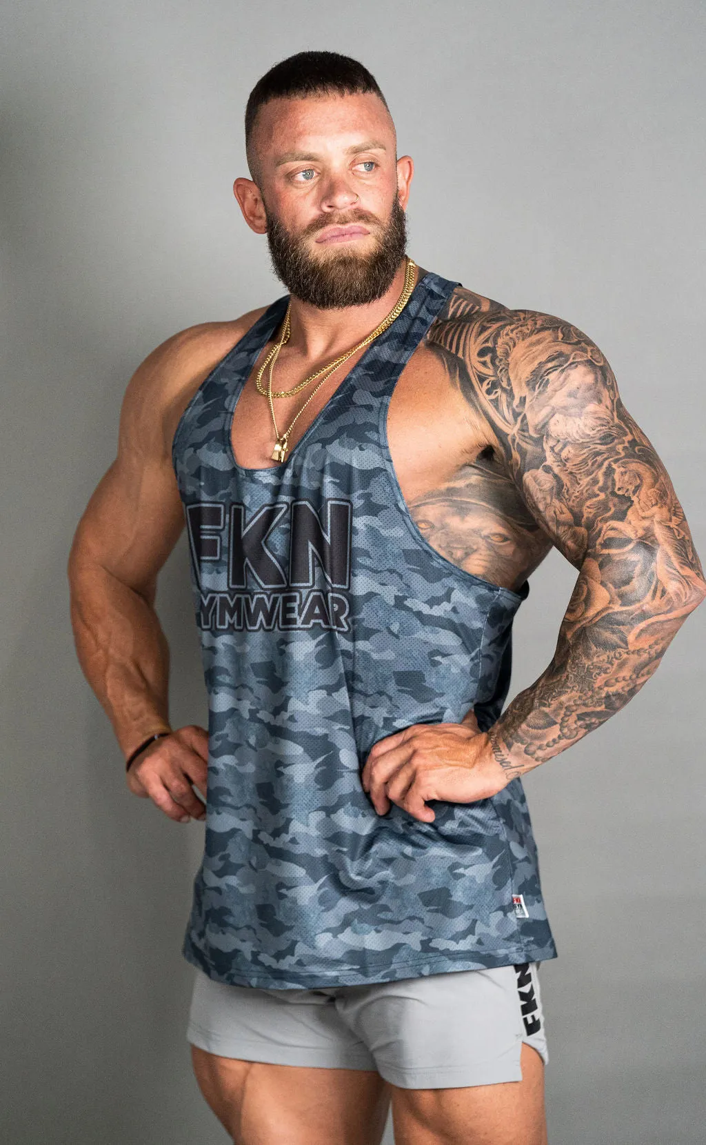 Shred | Men's Gym Stringer | Grey Camo