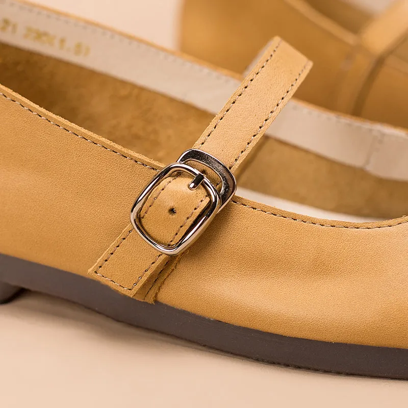 Soft Leather Mary Jane Flats Handmade Yellow/Pink