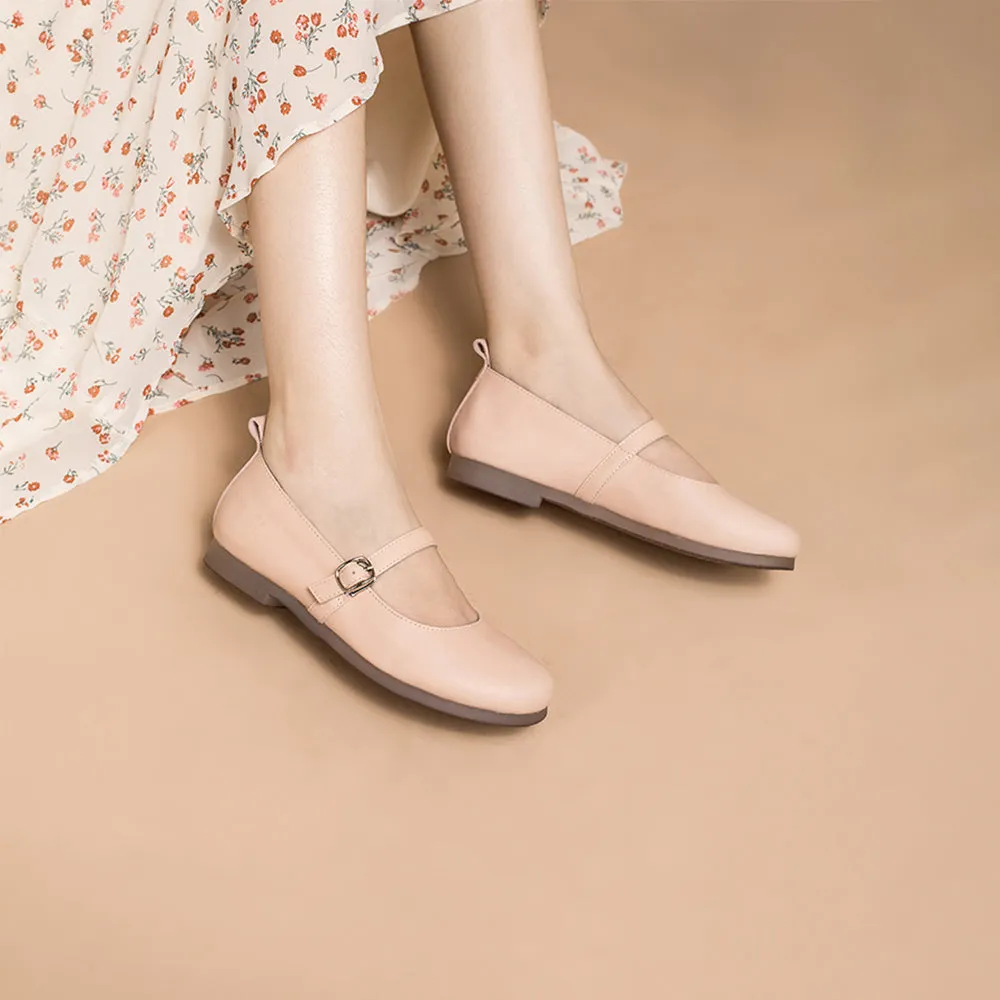 Soft Leather Mary Jane Flats Handmade Yellow/Pink