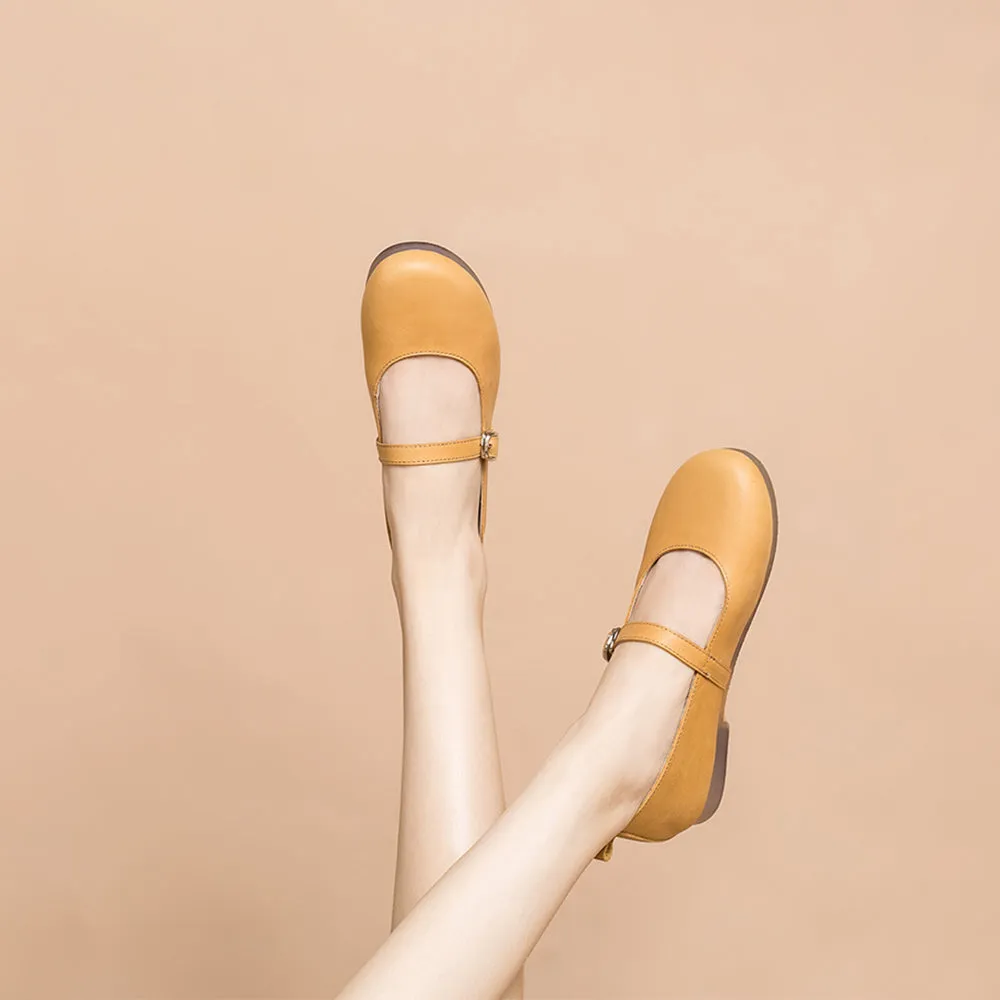 Soft Leather Mary Jane Flats Handmade Yellow/Pink