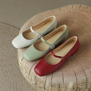 Soft Leather Mary Jane Shoes Beige/Green/Red