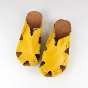 Soft Leather Summer Slippers Close Toe Handmade in Yellow/White/Red/Coffee