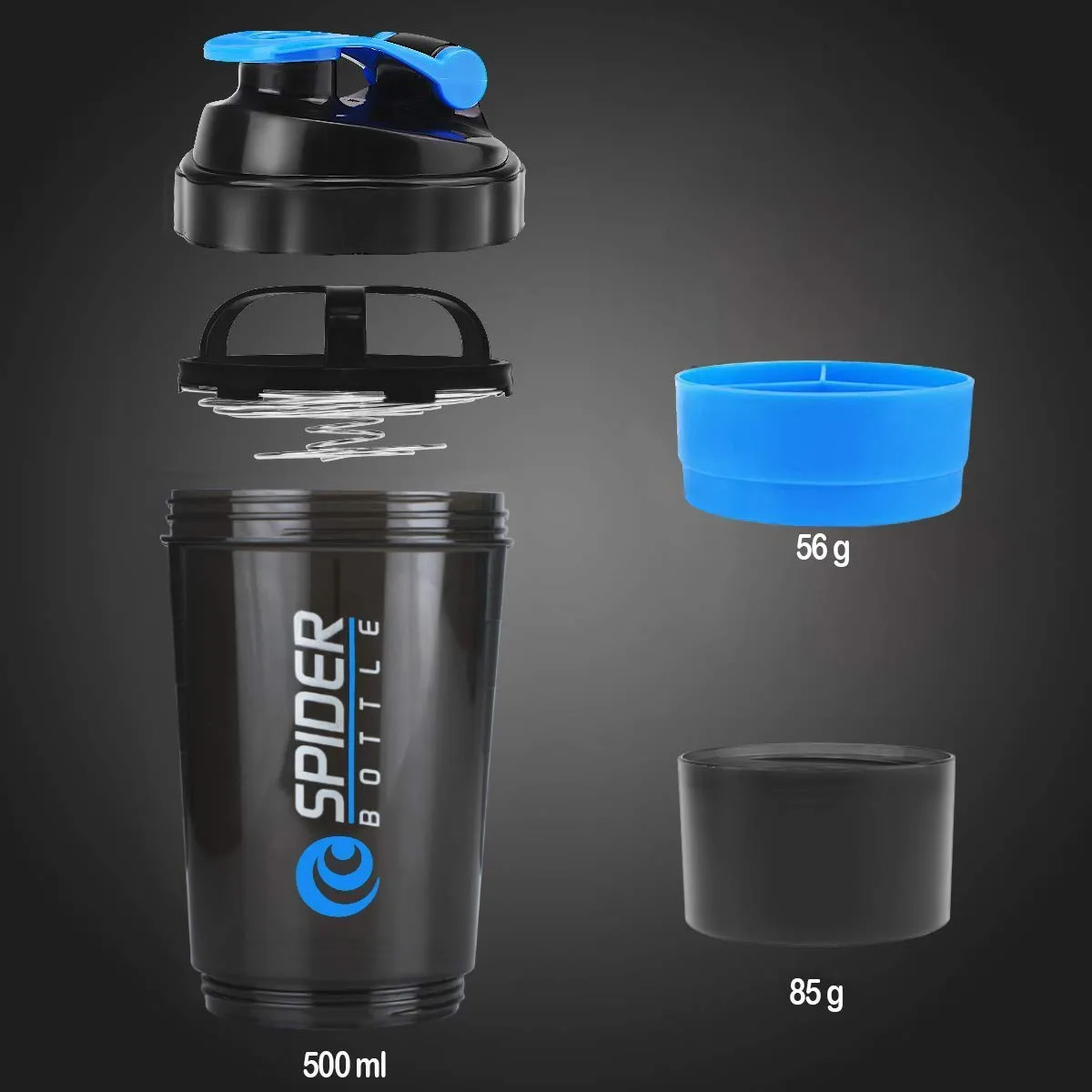 Spider Protein Shaker Bottle with Extra compartment (Pack of 2 | 500 ml | Assorted colour)