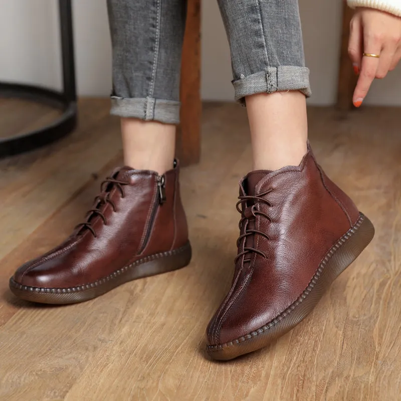 Spring Retro Leather Lace Up Boots