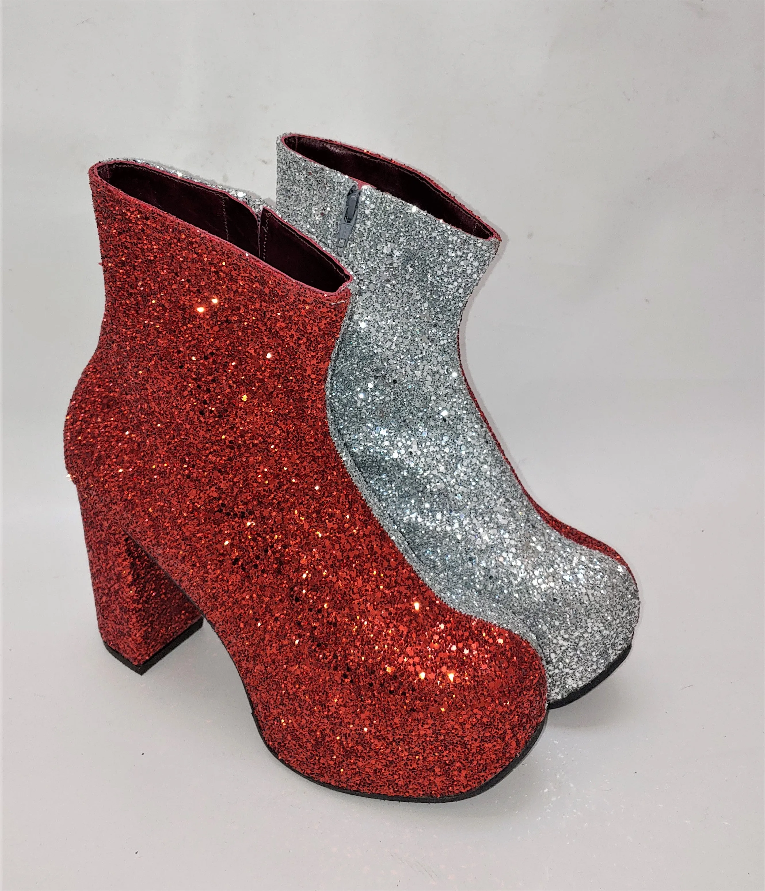 STARDUST "Harlequin" Platform Ankle Boots in Red & Silver Glitter