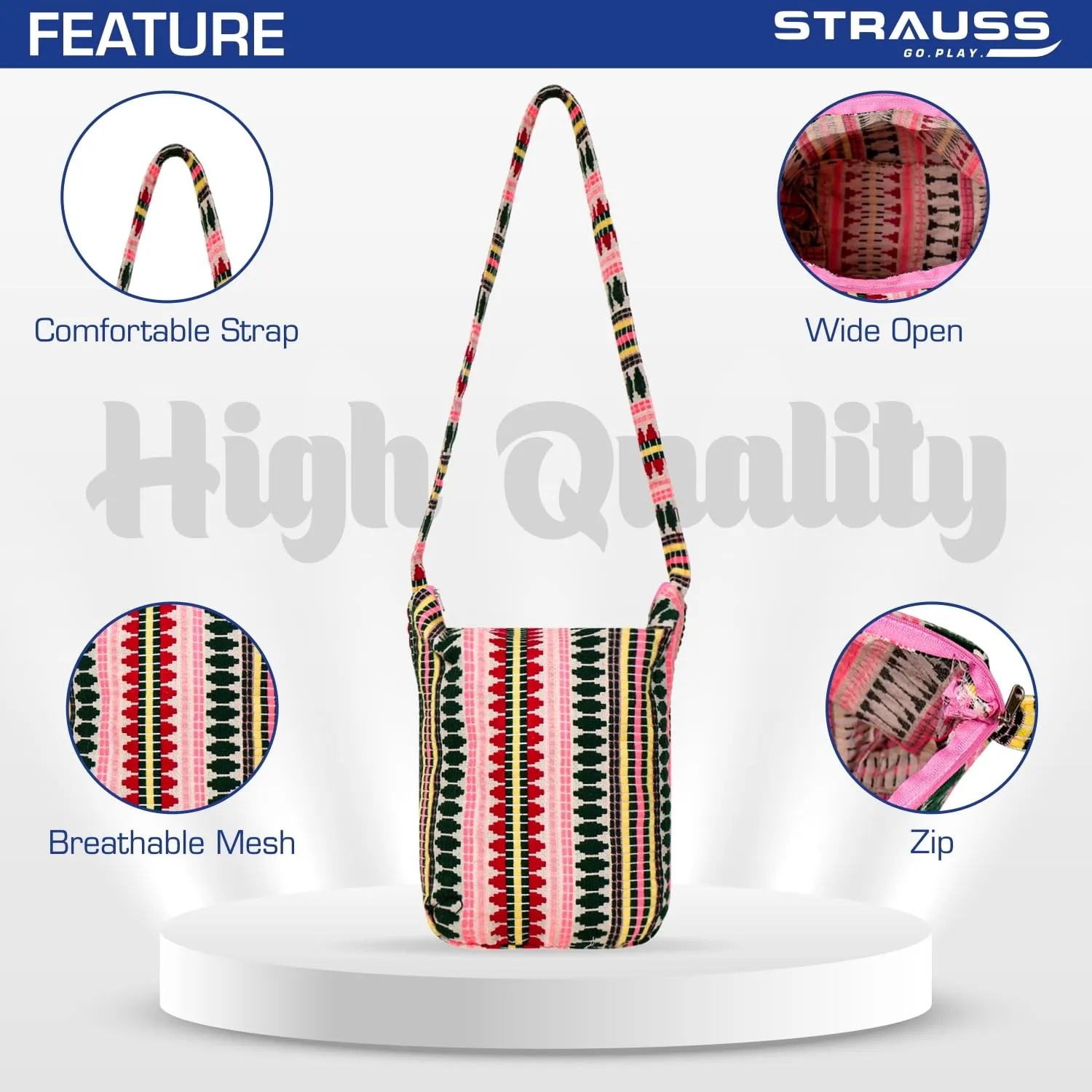 STRAUSS Jacquard Gym Bag | for Both Men and Women |Breathable, Durable and Long- Lasting| Suitable for Travel, Gym and Yoga Classes| Eco- Friendly and Washable | (Multicolor)