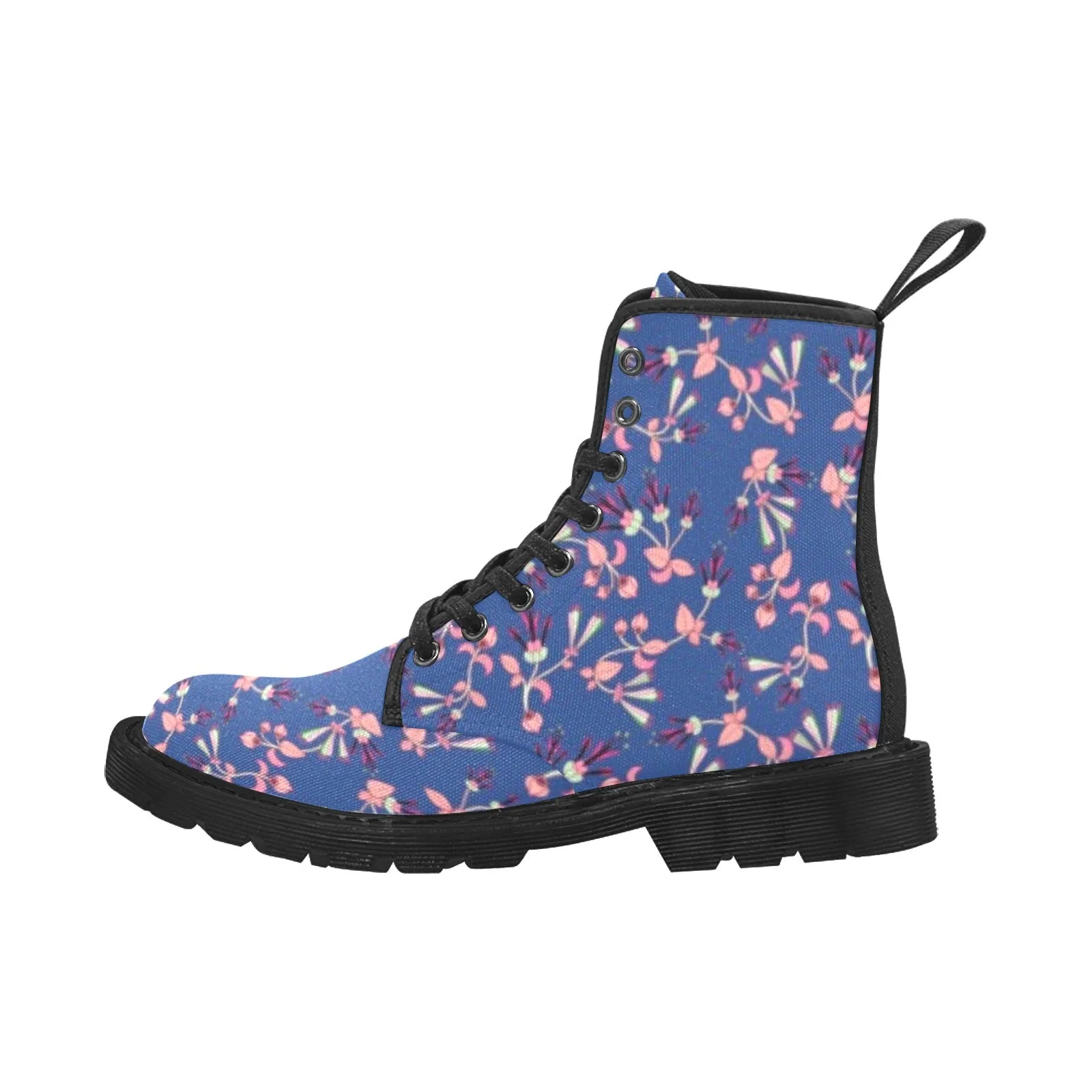 Swift Floral Peach Blue Boots for Women (Black)