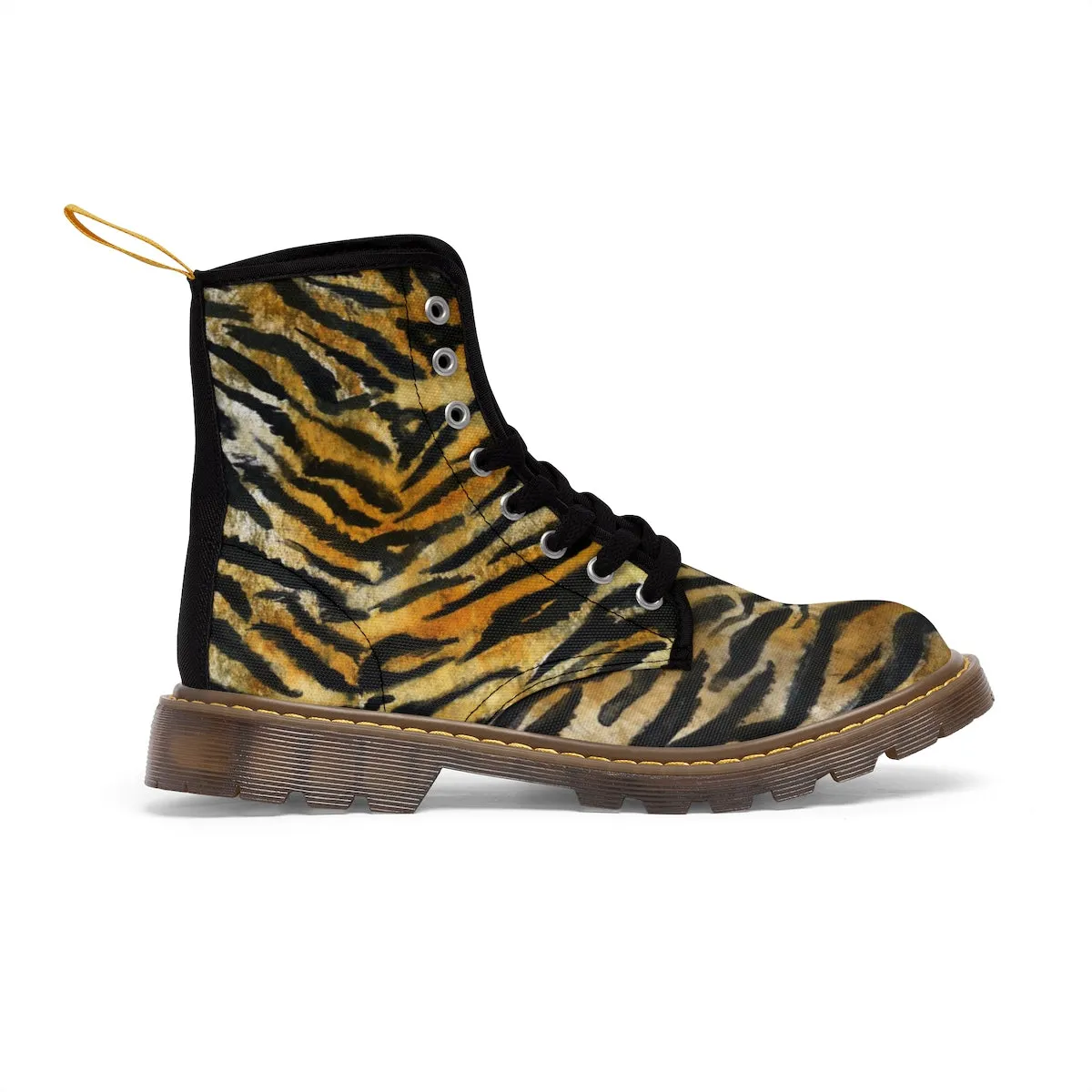 Tiger Stripe Women's Boots, Animal Print Designer Winter Lace-up Toe Cap Hiker Boots