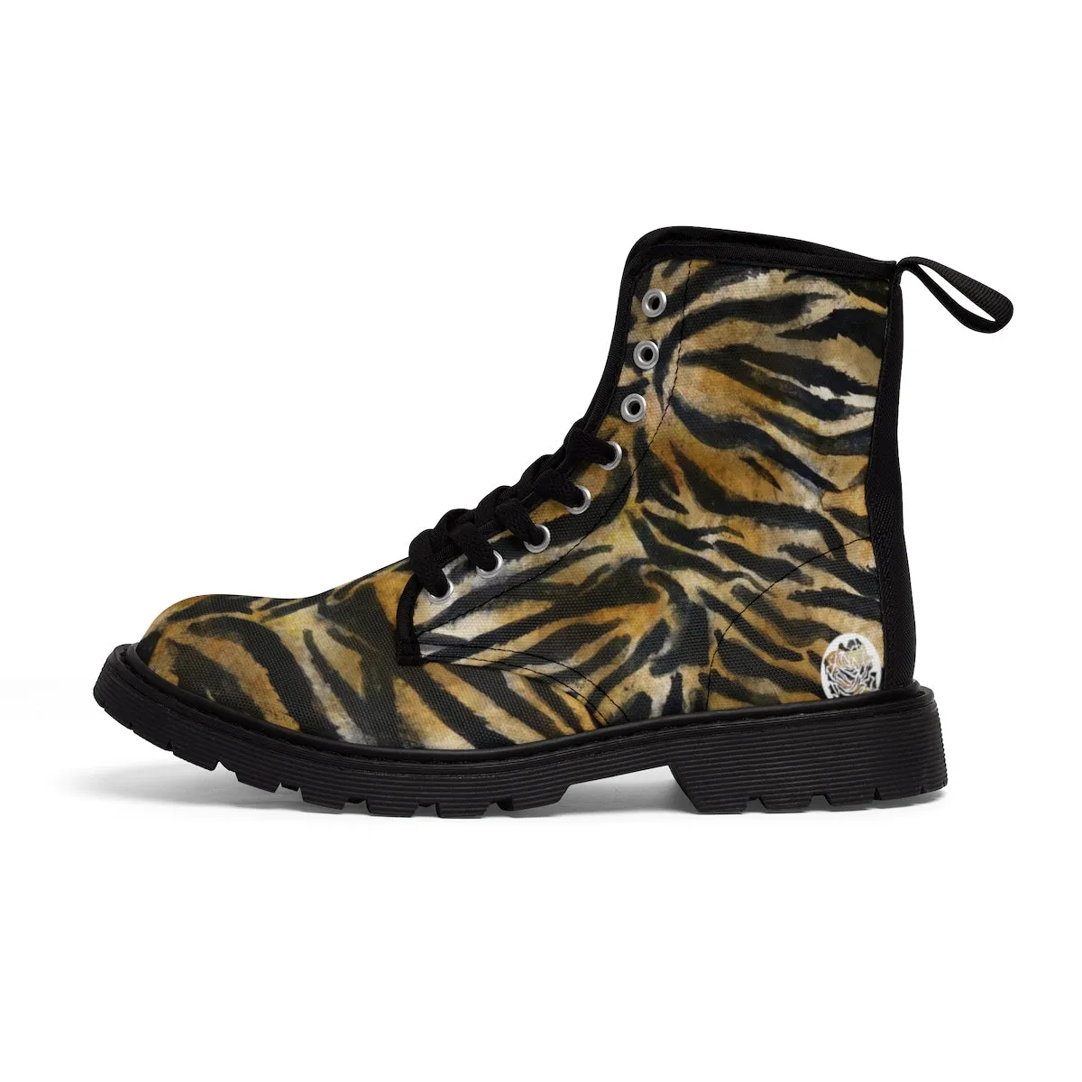 Tiger Stripe Women's Boots, Animal Print Designer Winter Lace-up Toe Cap Hiker Boots