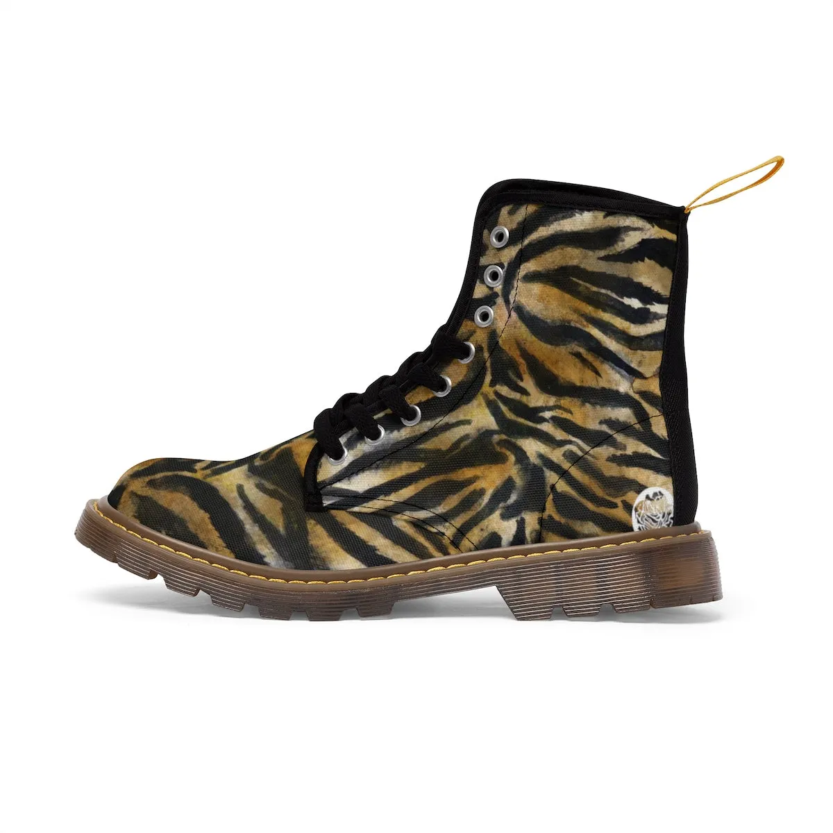 Tiger Stripe Women's Boots, Animal Print Designer Winter Lace-up Toe Cap Hiker Boots