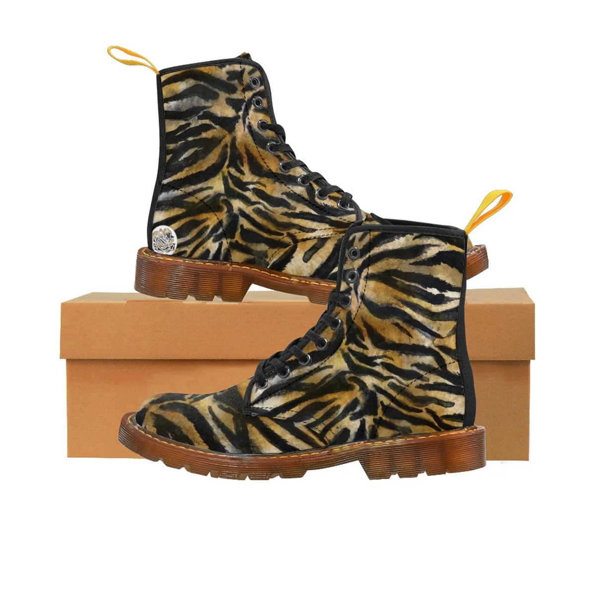 Tiger Stripe Women's Boots, Animal Print Designer Winter Lace-up Toe Cap Hiker Boots