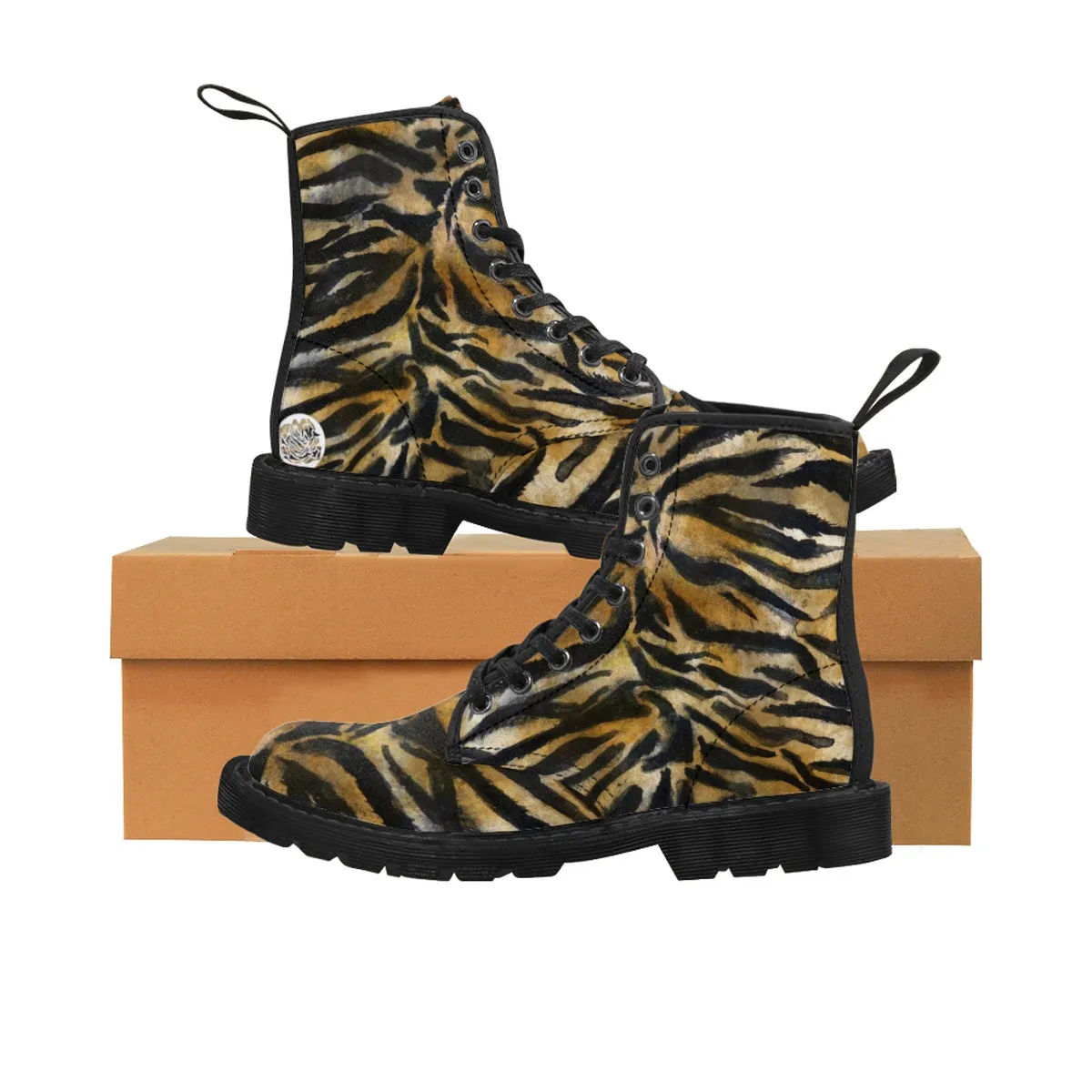 Tiger Stripe Women's Boots, Animal Print Designer Winter Lace-up Toe Cap Hiker Boots