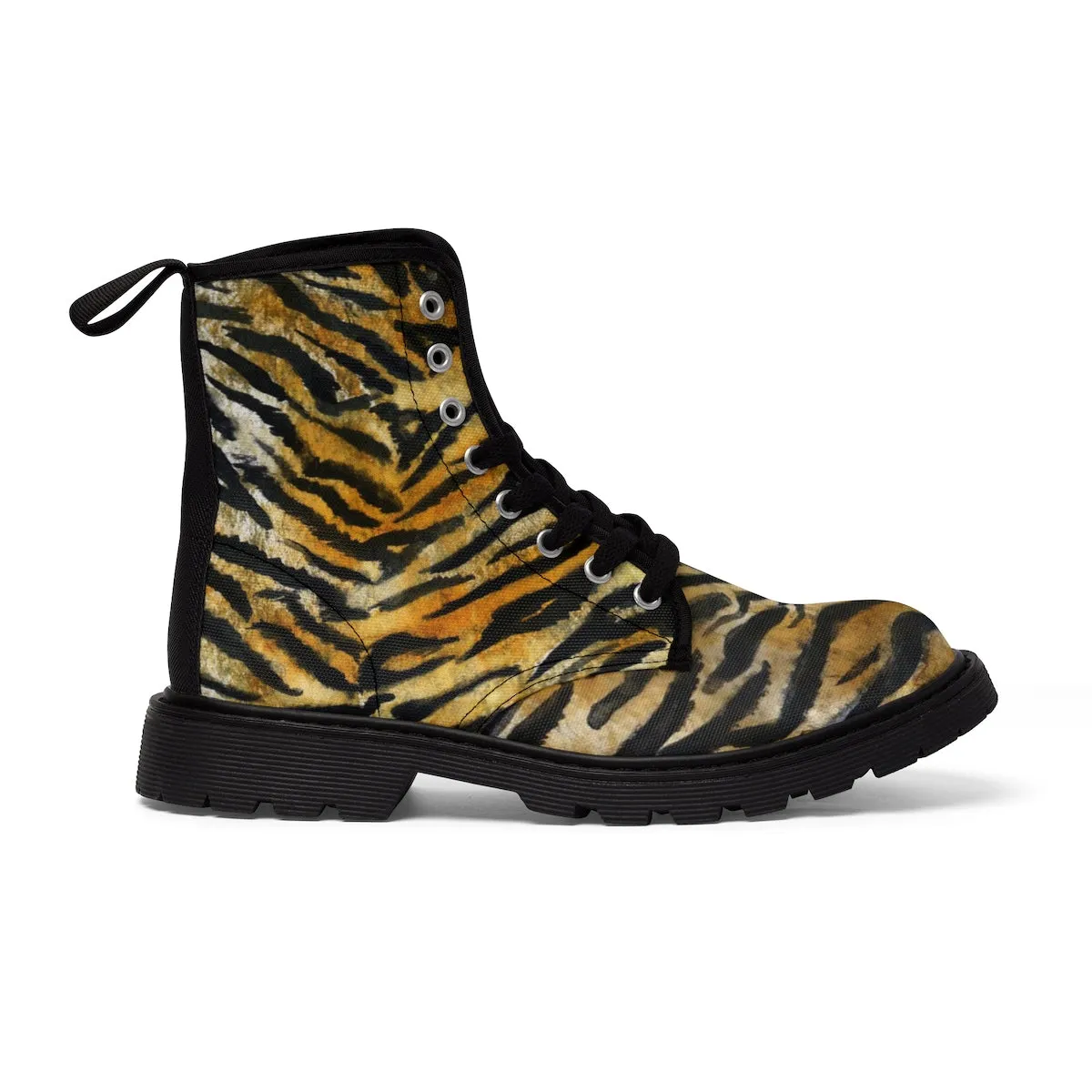 Tiger Stripe Women's Boots, Animal Print Designer Winter Lace-up Toe Cap Hiker Boots