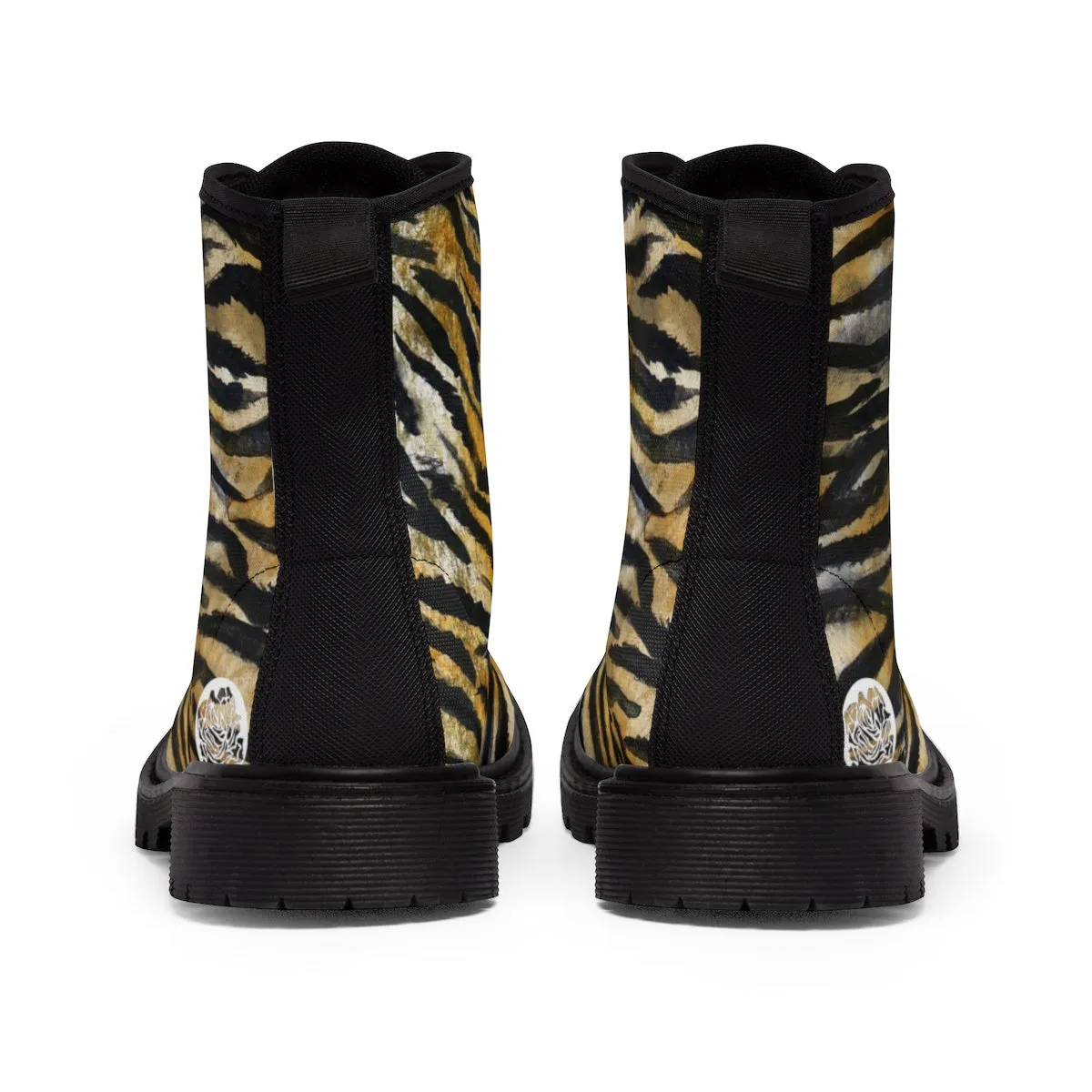 Tiger Stripe Women's Boots, Animal Print Designer Winter Lace-up Toe Cap Hiker Boots