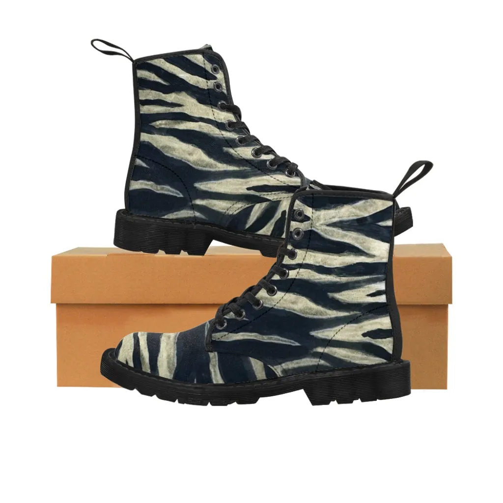 Tiger Striped Men Hiker Boots, Designer Tiger Striped Animal Print Men's Canvas Hiking Laced-up Boots  (US Size: 7-10.5)