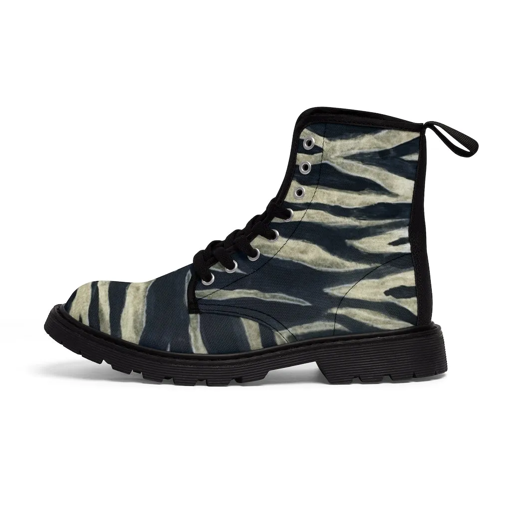 Tiger Striped Men Hiker Boots, Designer Tiger Striped Animal Print Men's Canvas Hiking Laced-up Boots  (US Size: 7-10.5)