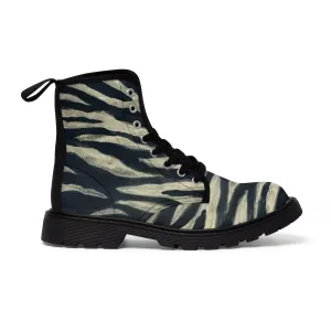 Tiger Striped Men Hiker Boots, Designer Tiger Striped Animal Print Men's Canvas Hiking Laced-up Boots  (US Size: 7-10.5)