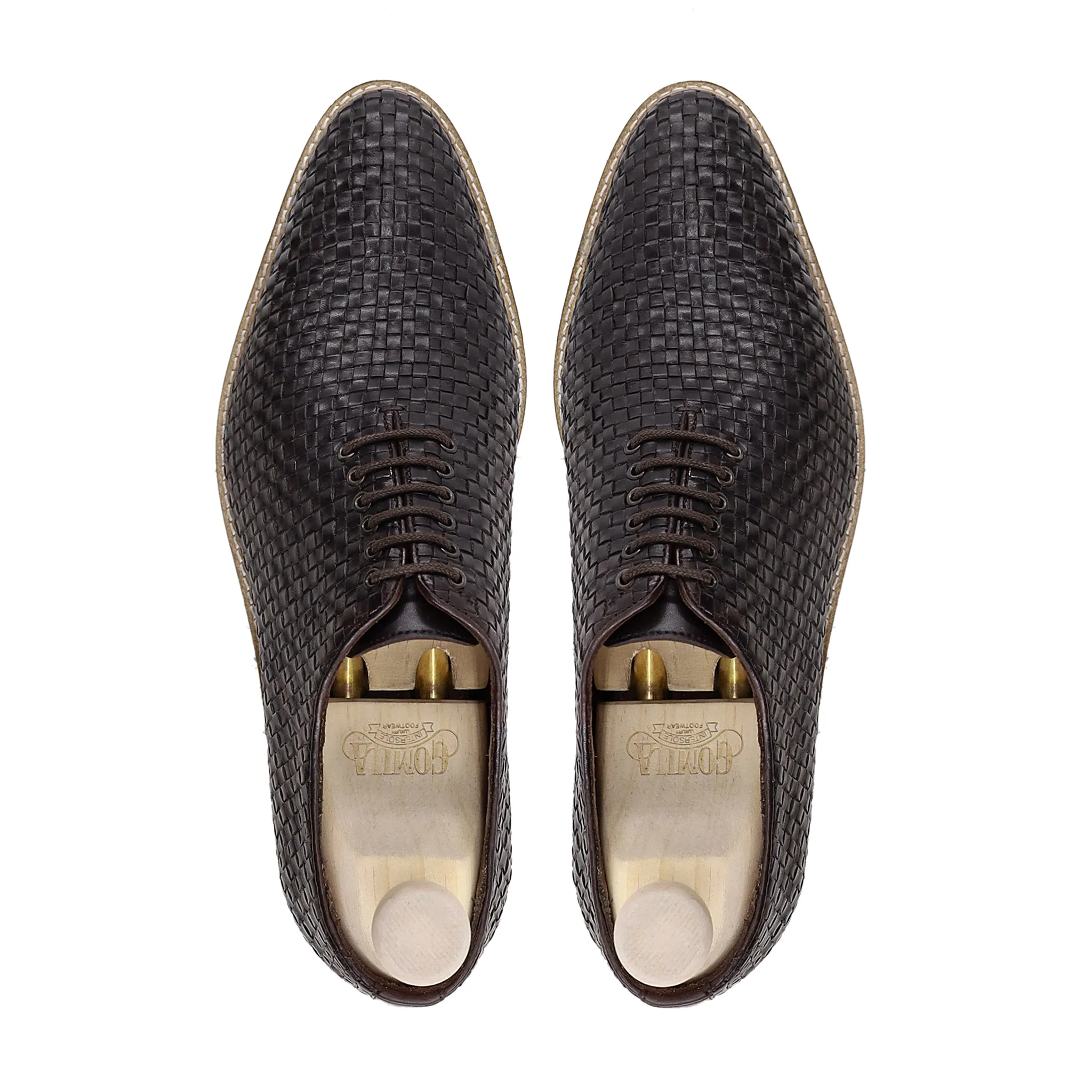 Trace - Men's Dark Brown Hand Woven Calf Leather Wholecut Shoe