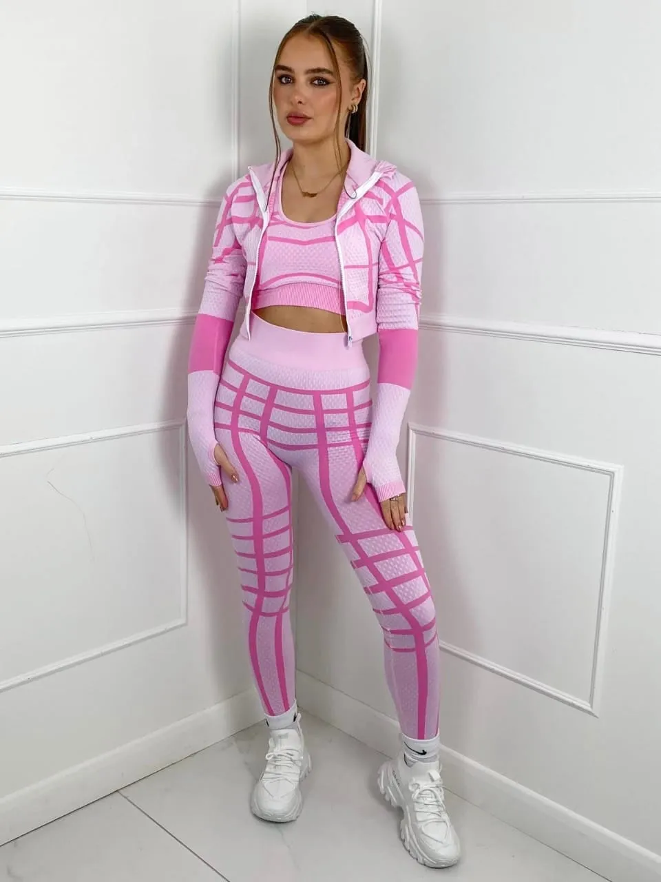 TRAINING ZIP COLLAR PULLOVER 3 PIECE GYM SET -MULTI PINK