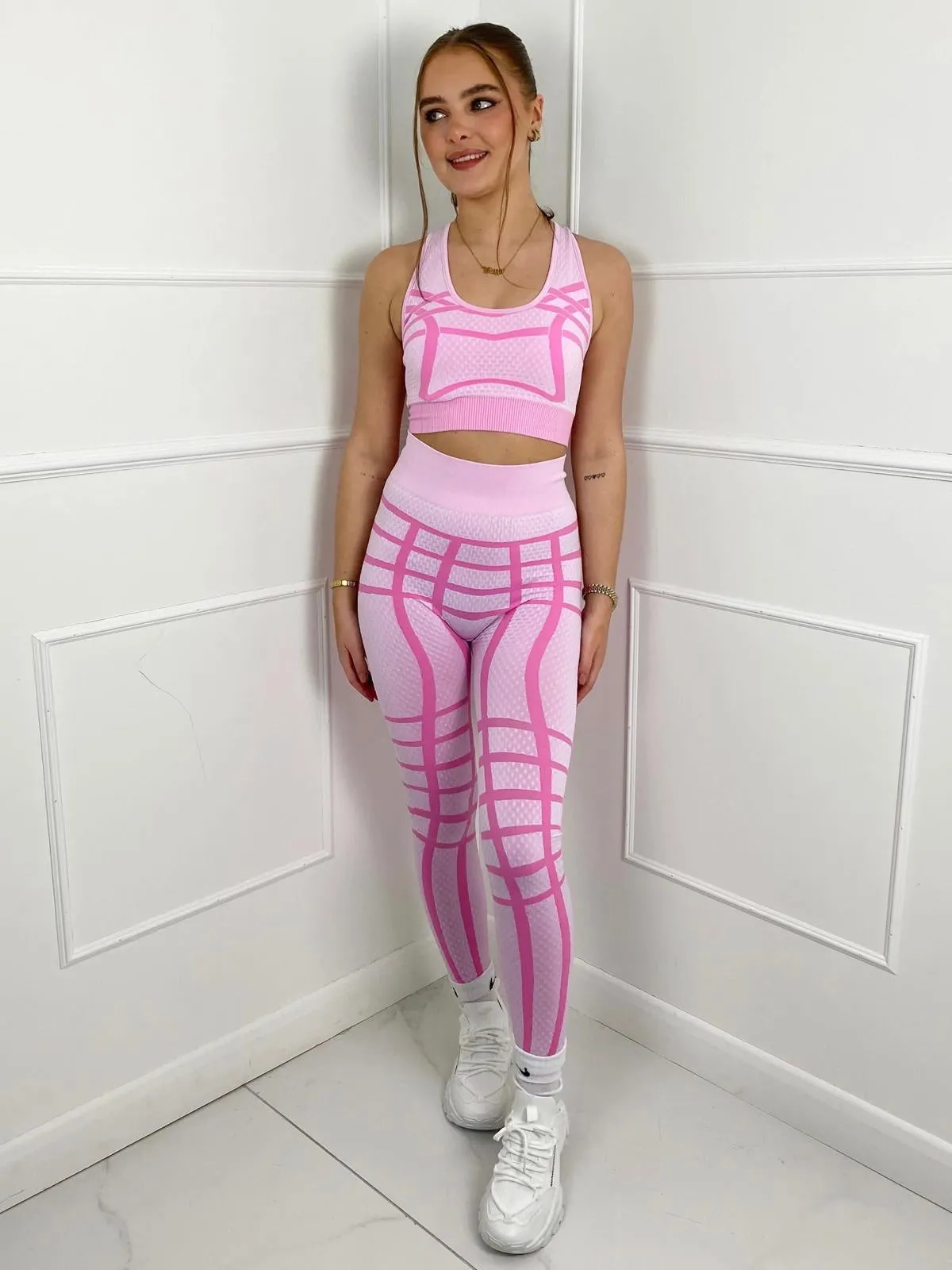 TRAINING ZIP COLLAR PULLOVER 3 PIECE GYM SET -MULTI PINK