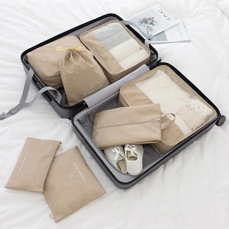 Travel Storage Luggage Organizer Pouch Set of 7-Beige