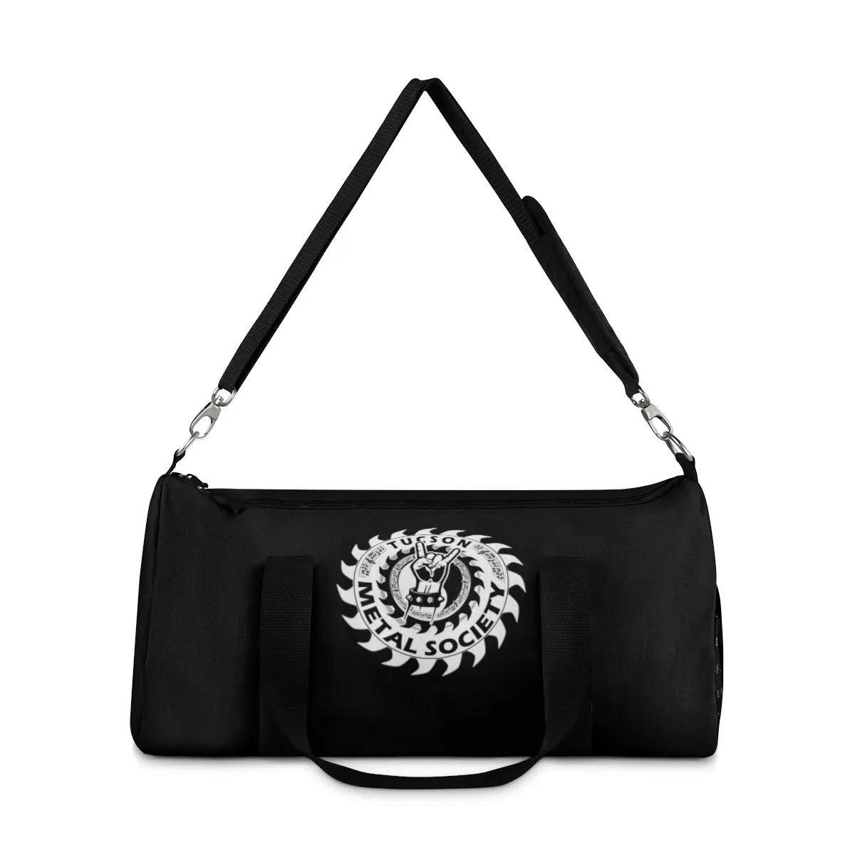 Tucson Metal Society Black Duffel Bag White logo