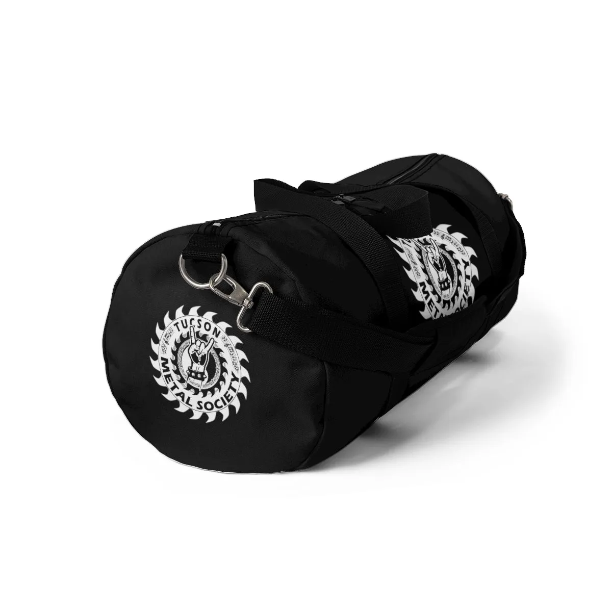 Tucson Metal Society Black Duffel Bag White logo