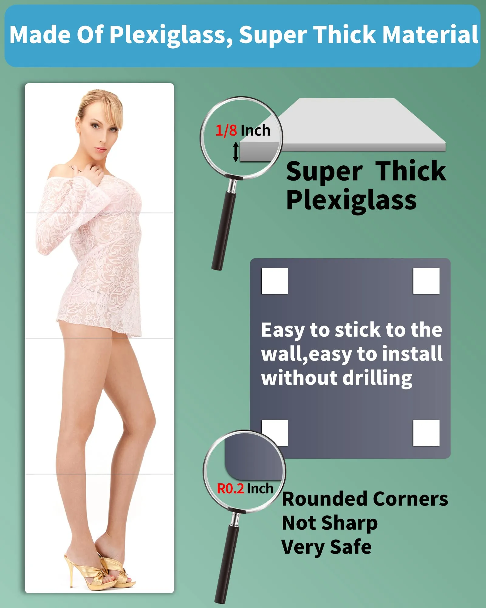 UNBREAKABL MIRO Shatterproof Wall Mirror Full Length Cheap Plexiglass Gym Mirrors for Home Gym,Extra Thick: 1/8", 12"x48" Workout Mirrors Safe for Kids,Over The Door Mirrors Bedroom Long Wall Mounted