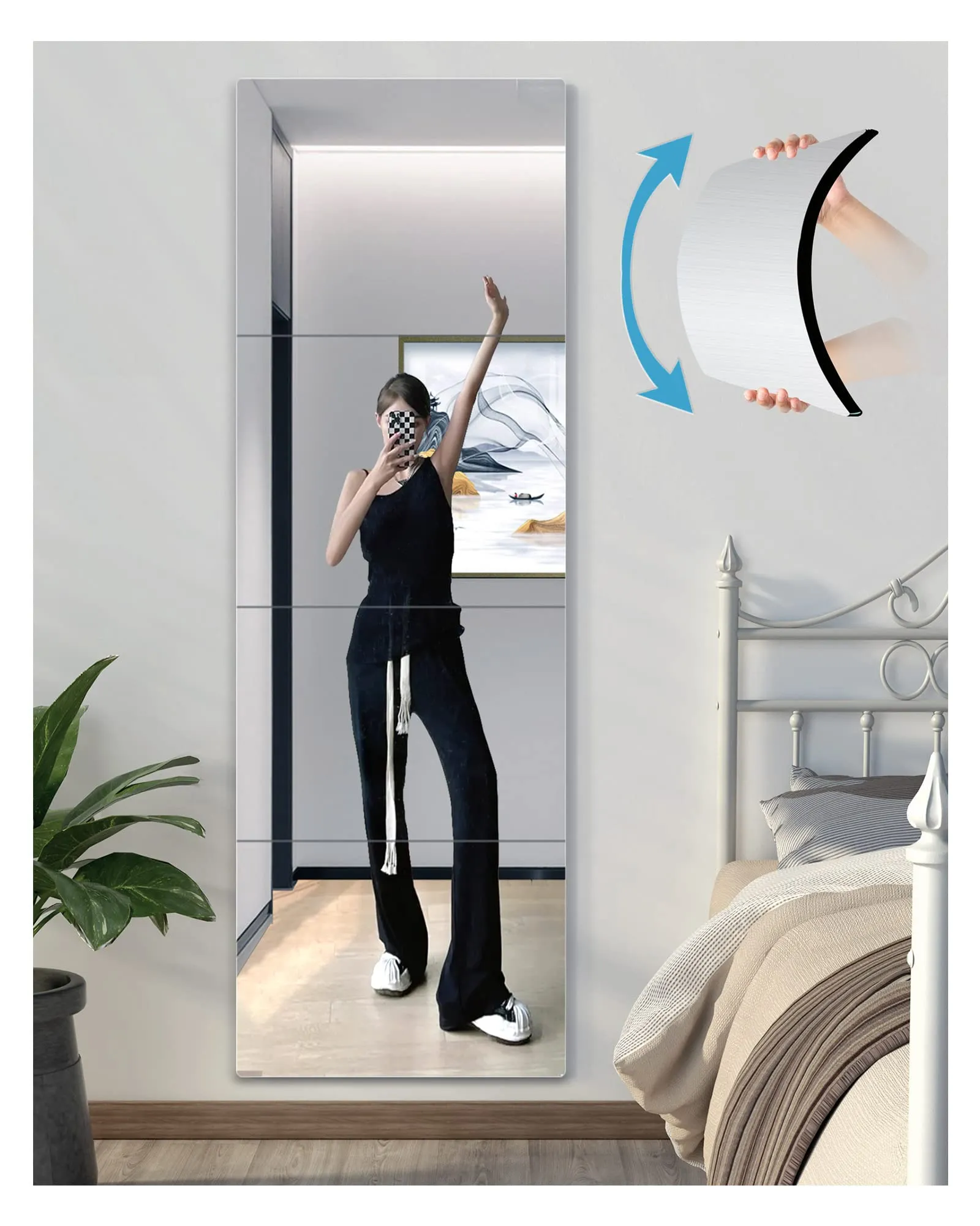 UNBREAKABL MIRO Shatterproof Wall Mirror Full Length Cheap Plexiglass Gym Mirrors for Home Gym,Extra Thick: 1/8", 12"x48" Workout Mirrors Safe for Kids,Over The Door Mirrors Bedroom Long Wall Mounted