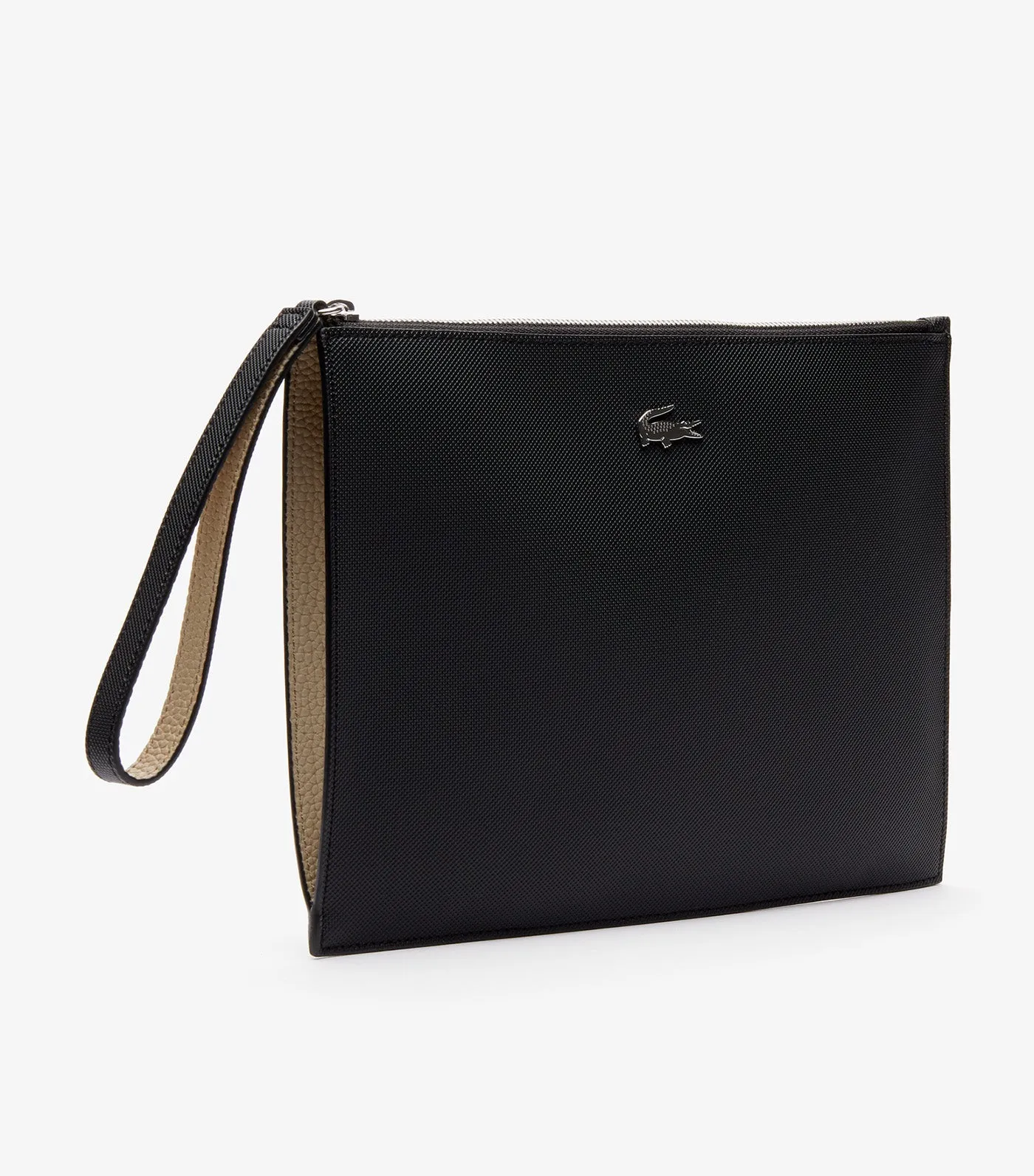 Unisex Anna Piqué Canvas Zip Clutch Noir Krema