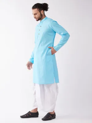 VASTRAMAY Aqua Blue Cotton Kurta Dhoti