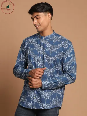 VASTRAMAY Aqua Blue Printed Men's Shirt