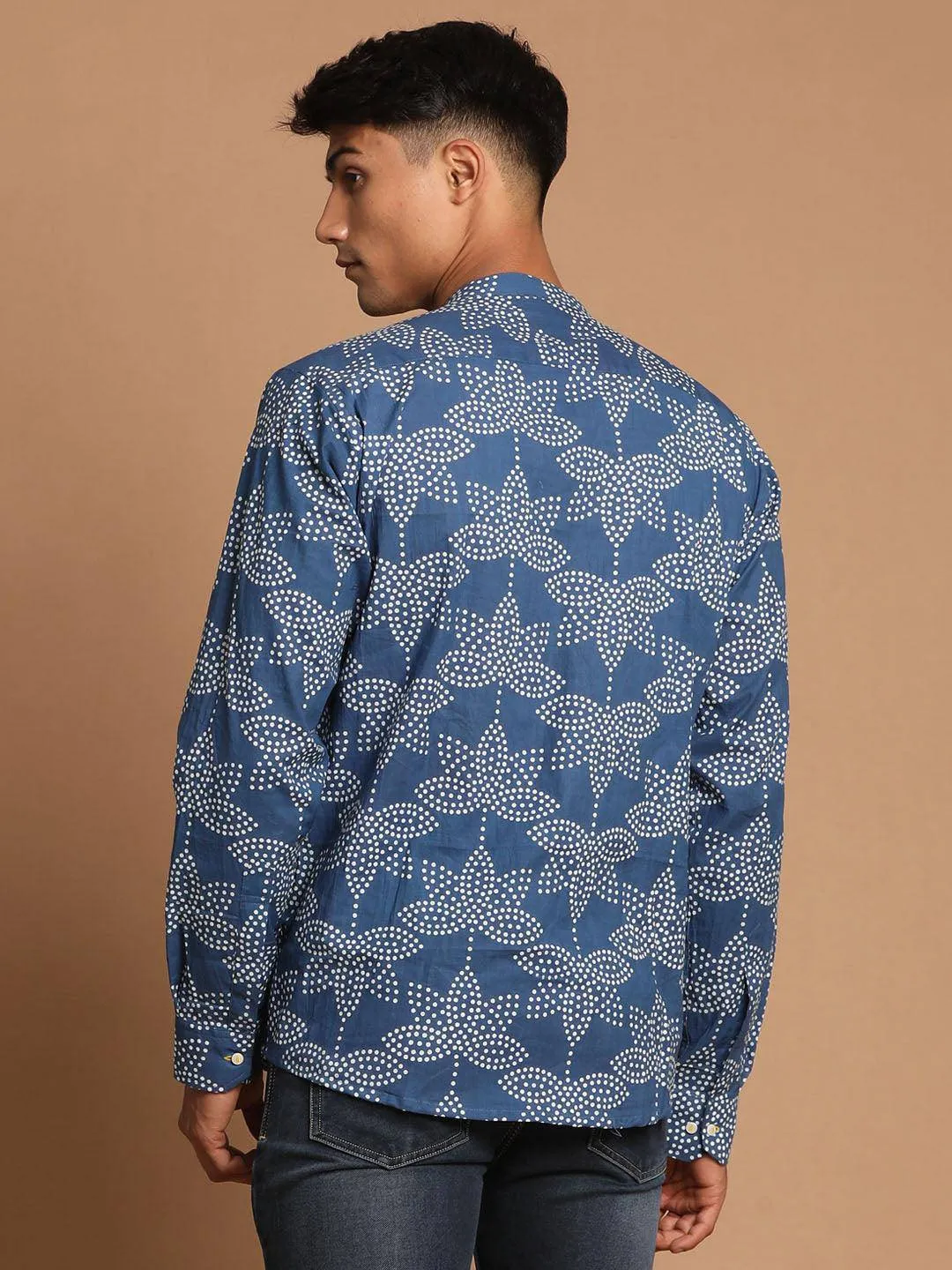 VASTRAMAY Aqua Blue Printed Men's Shirt