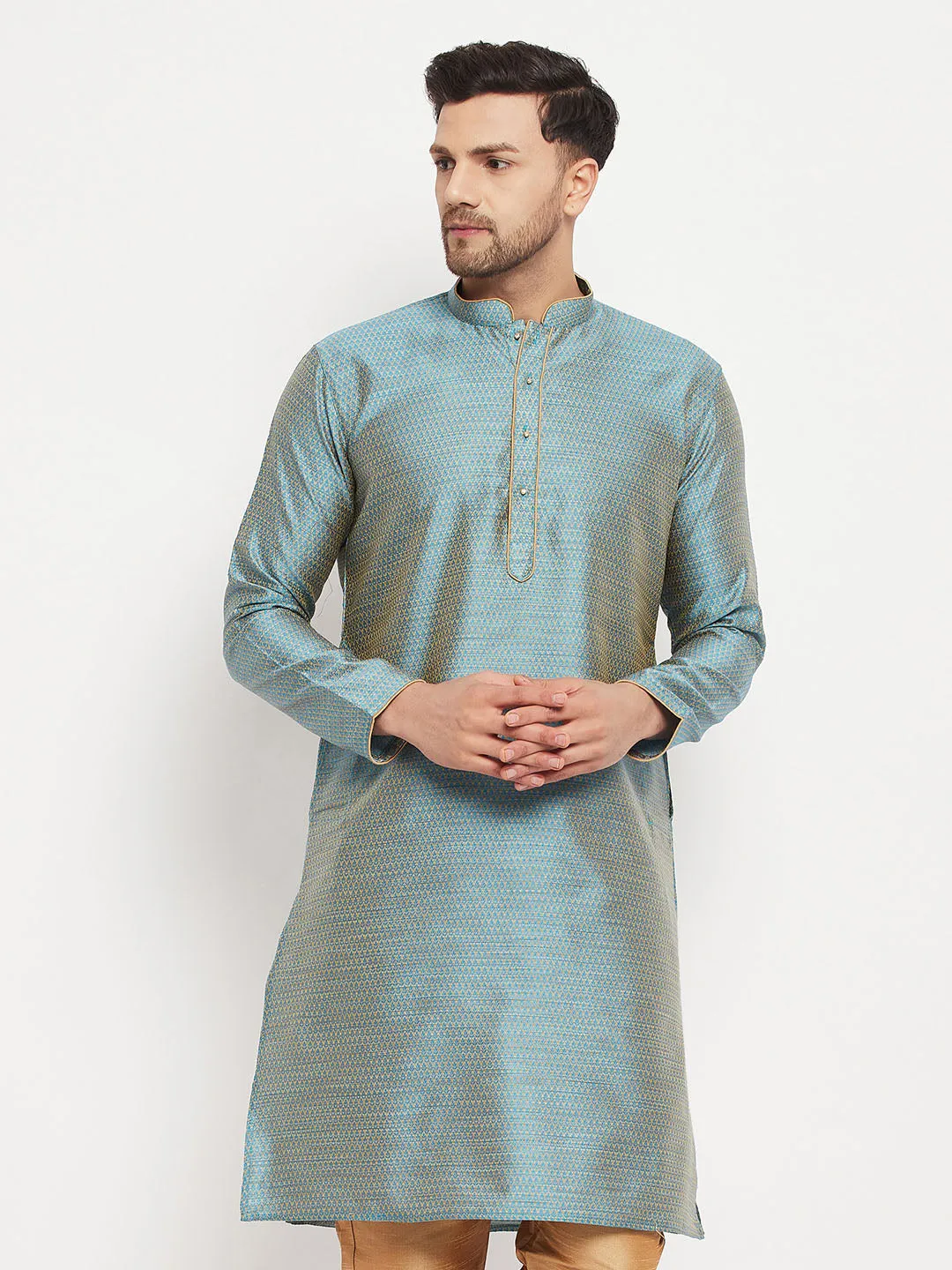 VASTRAMAY Aqua Blue Silk Blend Kurta