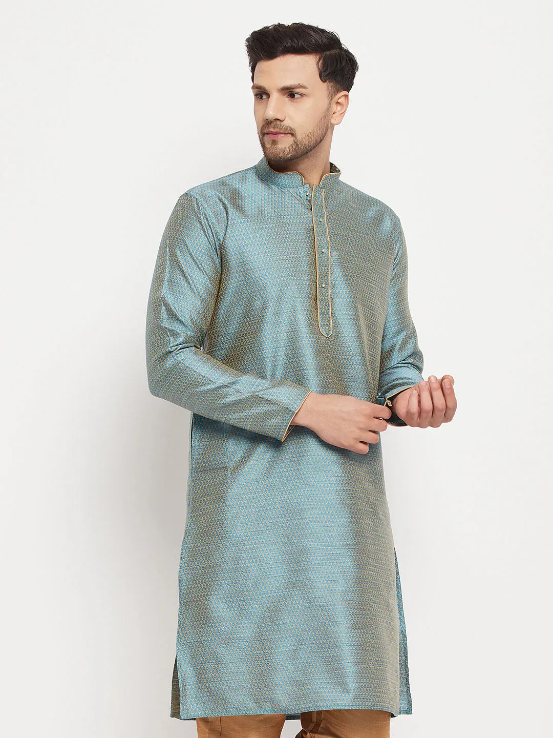 VASTRAMAY Aqua Blue Silk Blend Kurta