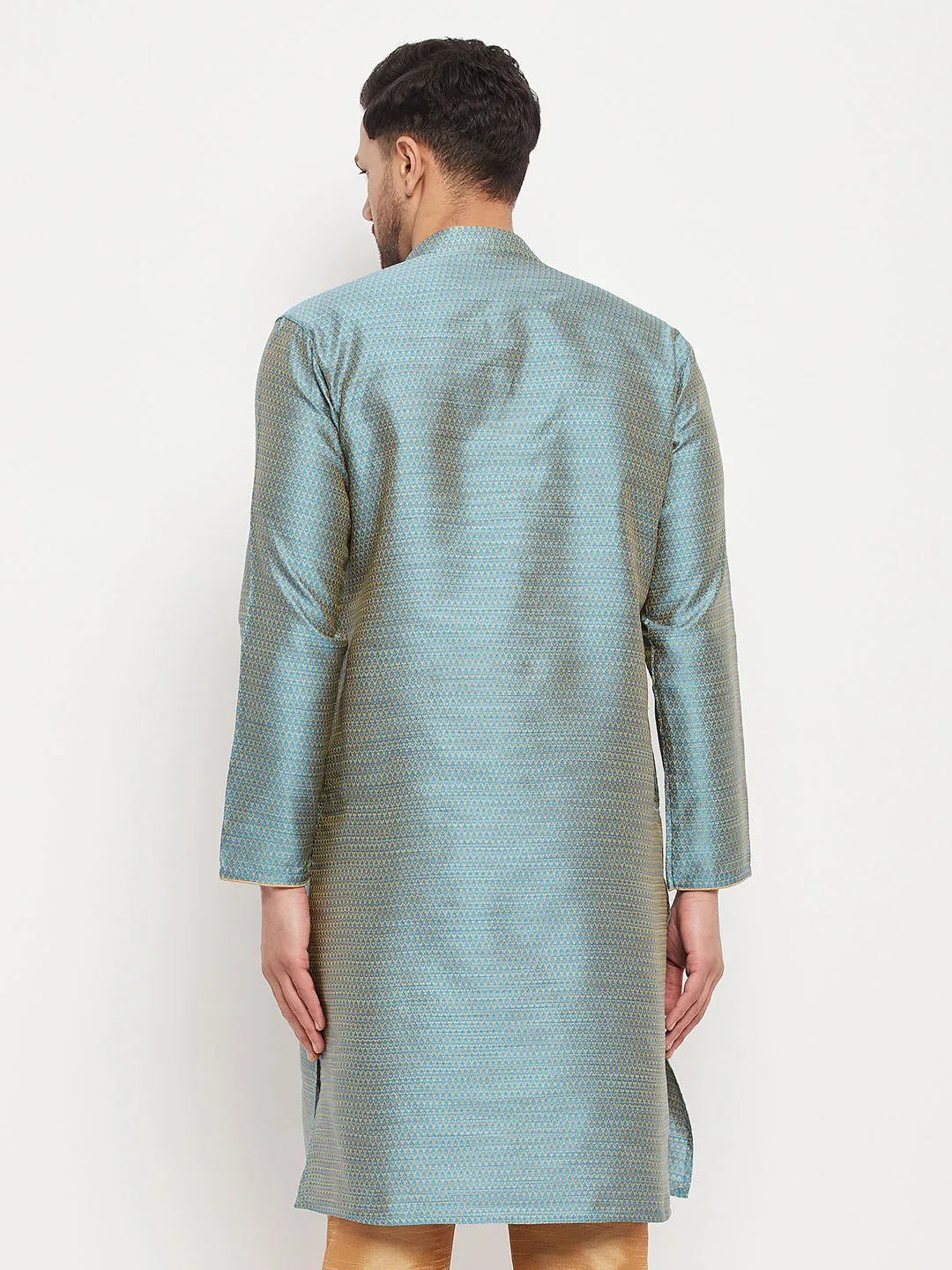 VASTRAMAY Aqua Blue Silk Blend Kurta