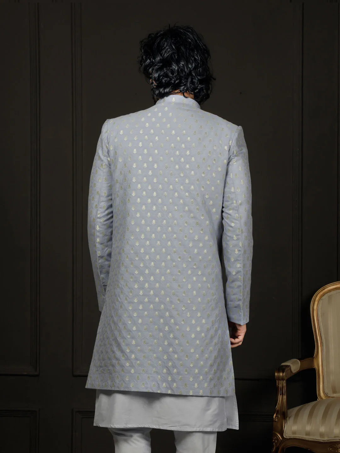 VASTRAMAY Aqua Silk Blend Sherwani