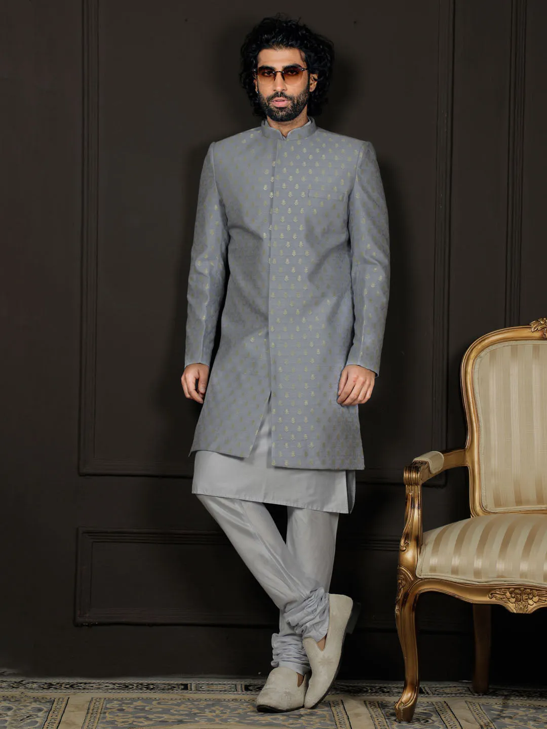 VASTRAMAY Aqua Silk Blend Sherwani