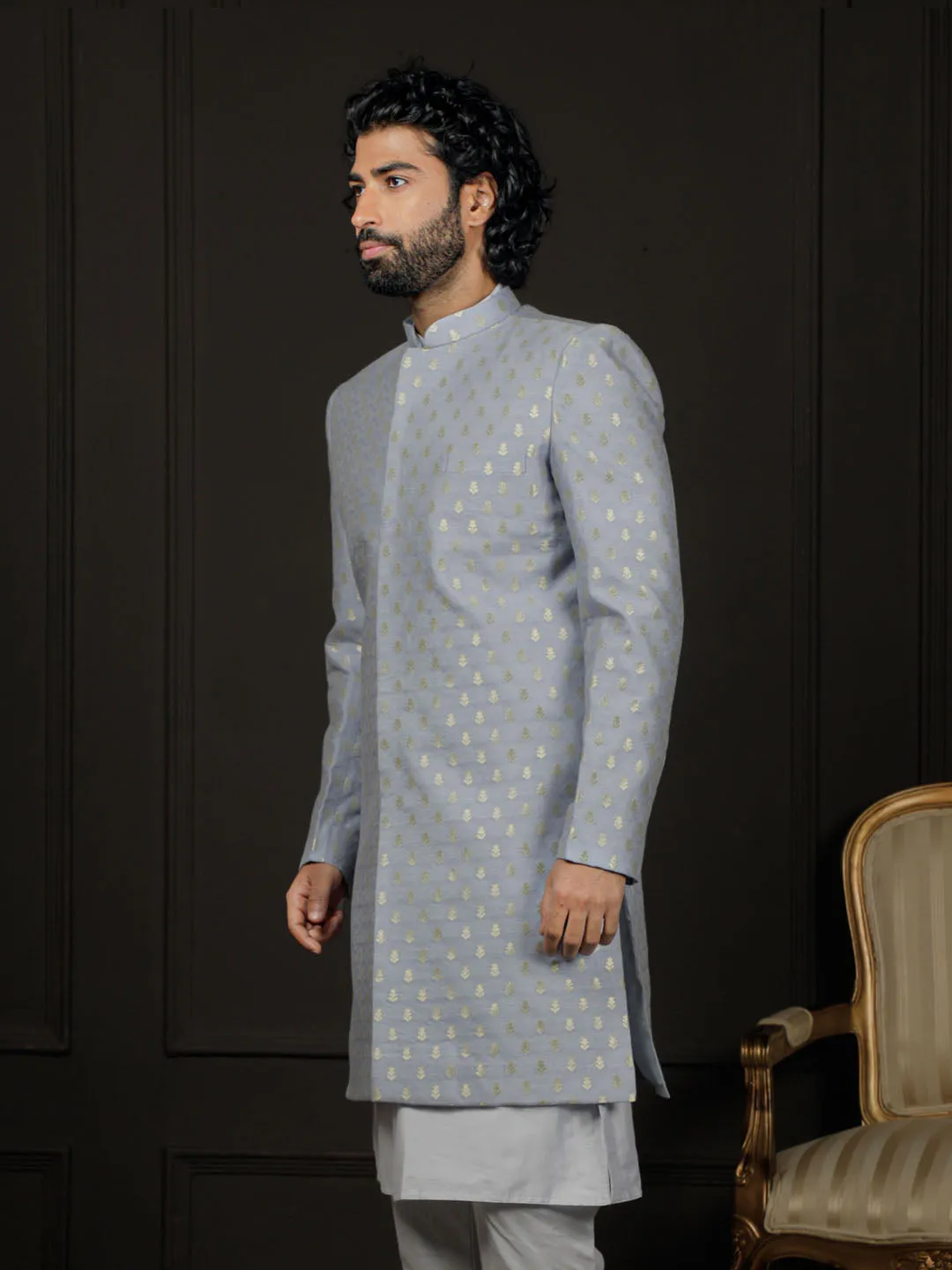 VASTRAMAY Aqua Silk Blend Sherwani