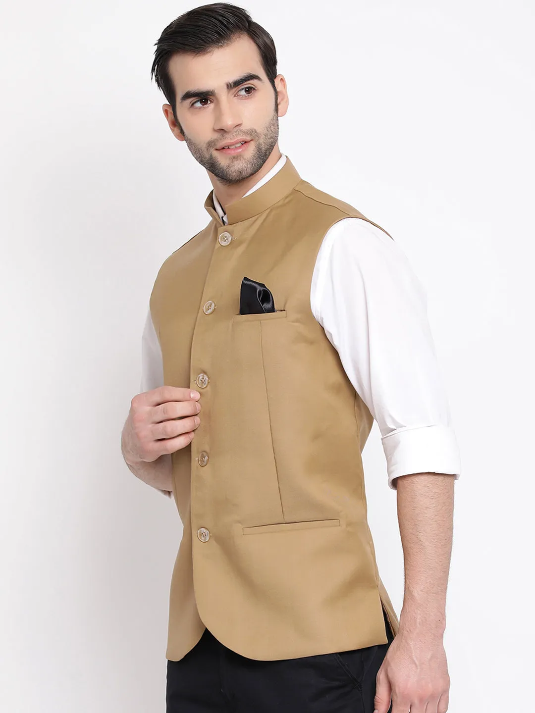 VASTRAMAY Beige Nehru Jacket