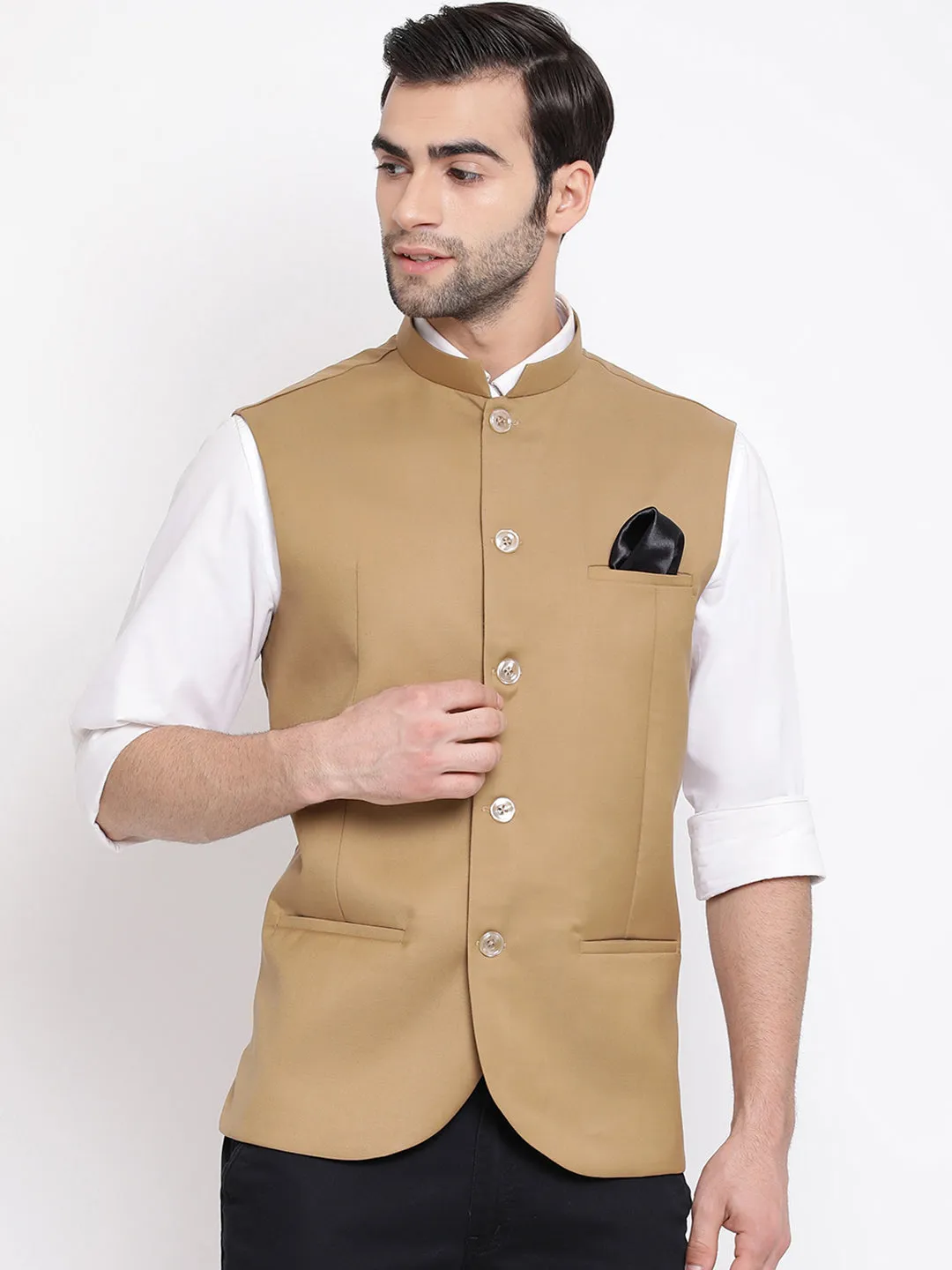 VASTRAMAY Beige Nehru Jacket