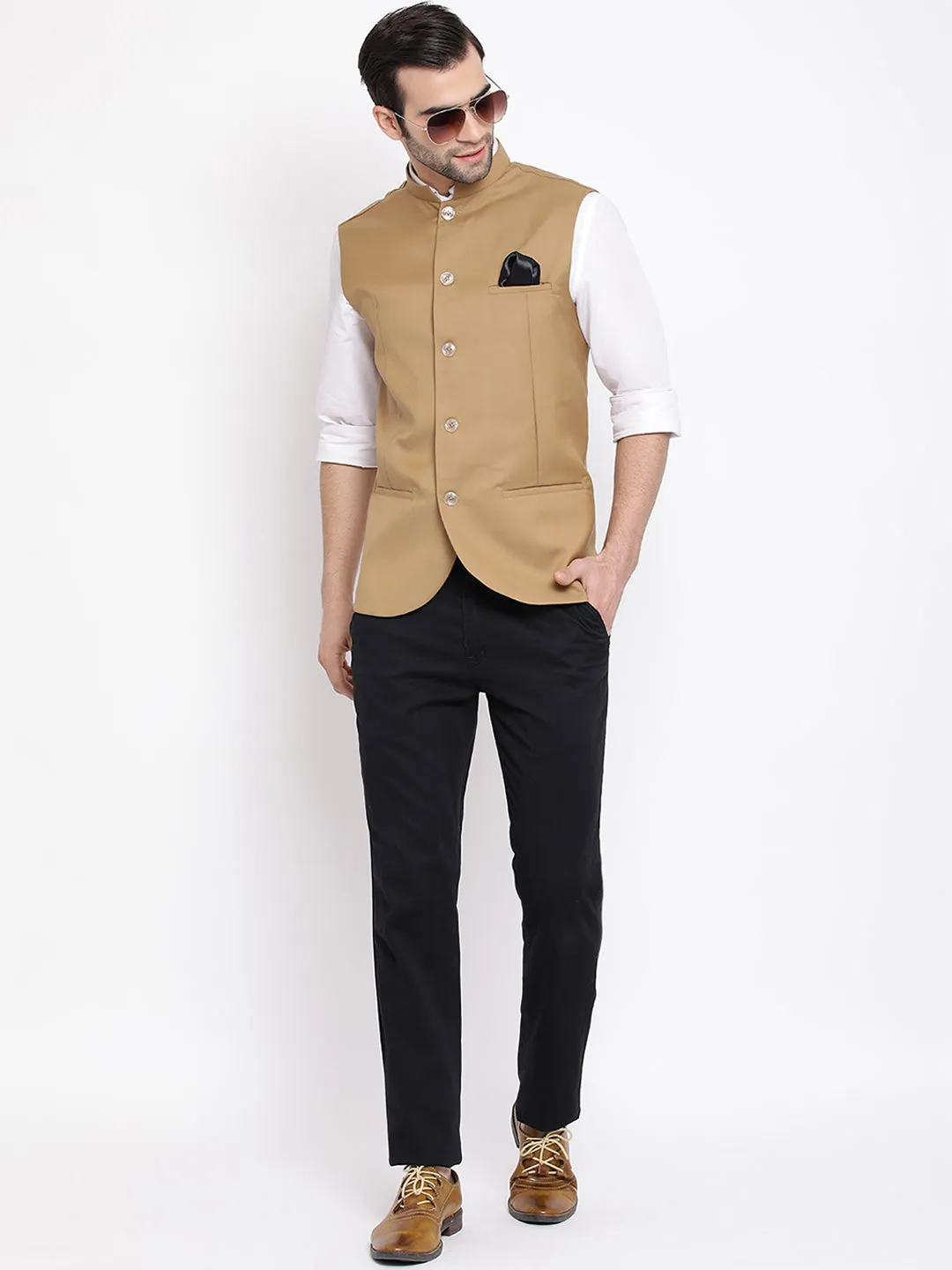 VASTRAMAY Beige Nehru Jacket