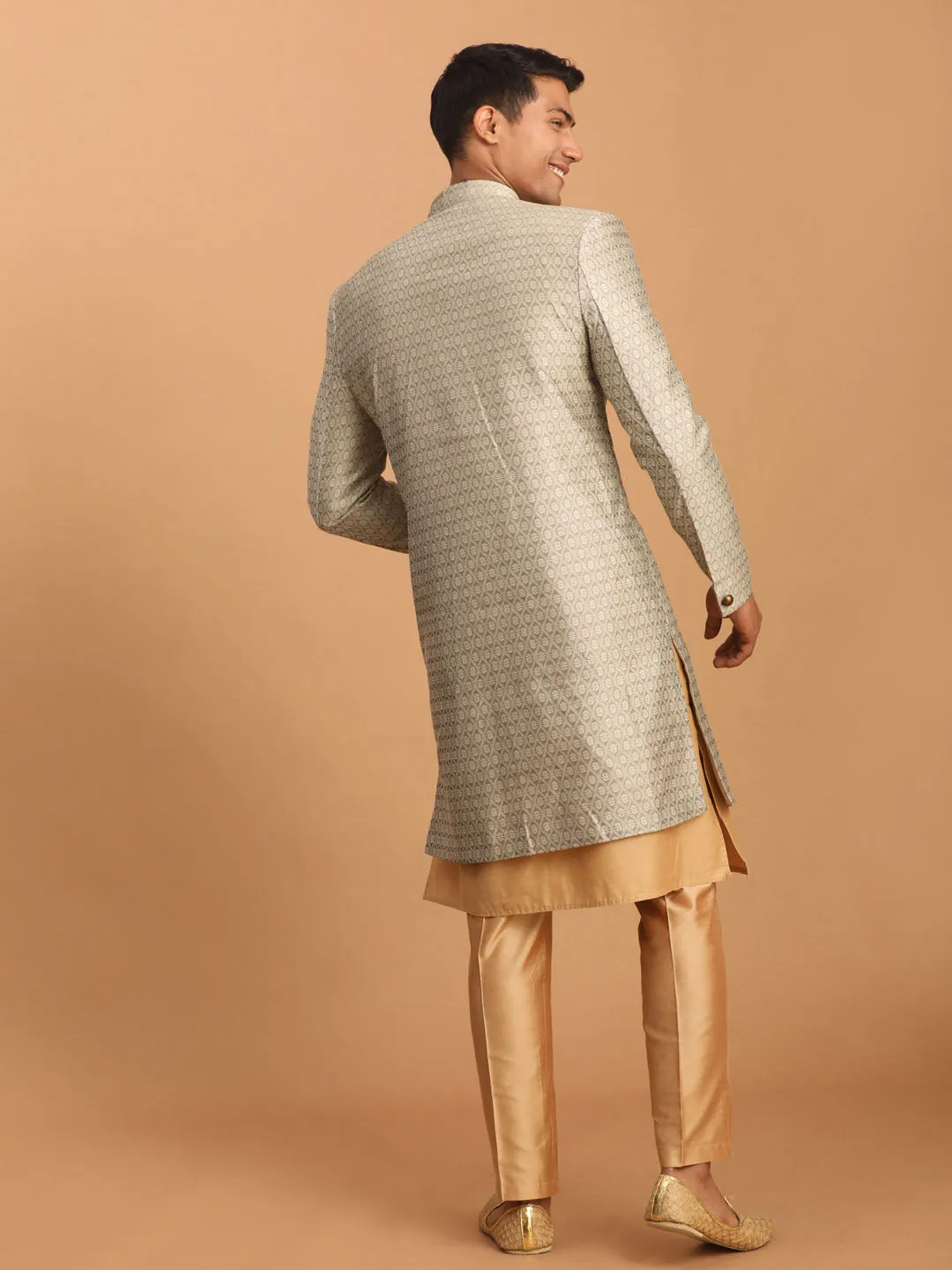 VASTRAMAY Beige Silk Sherwani Set