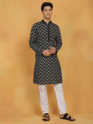 VASTRAMAY Black & White Cotton Kurta Set