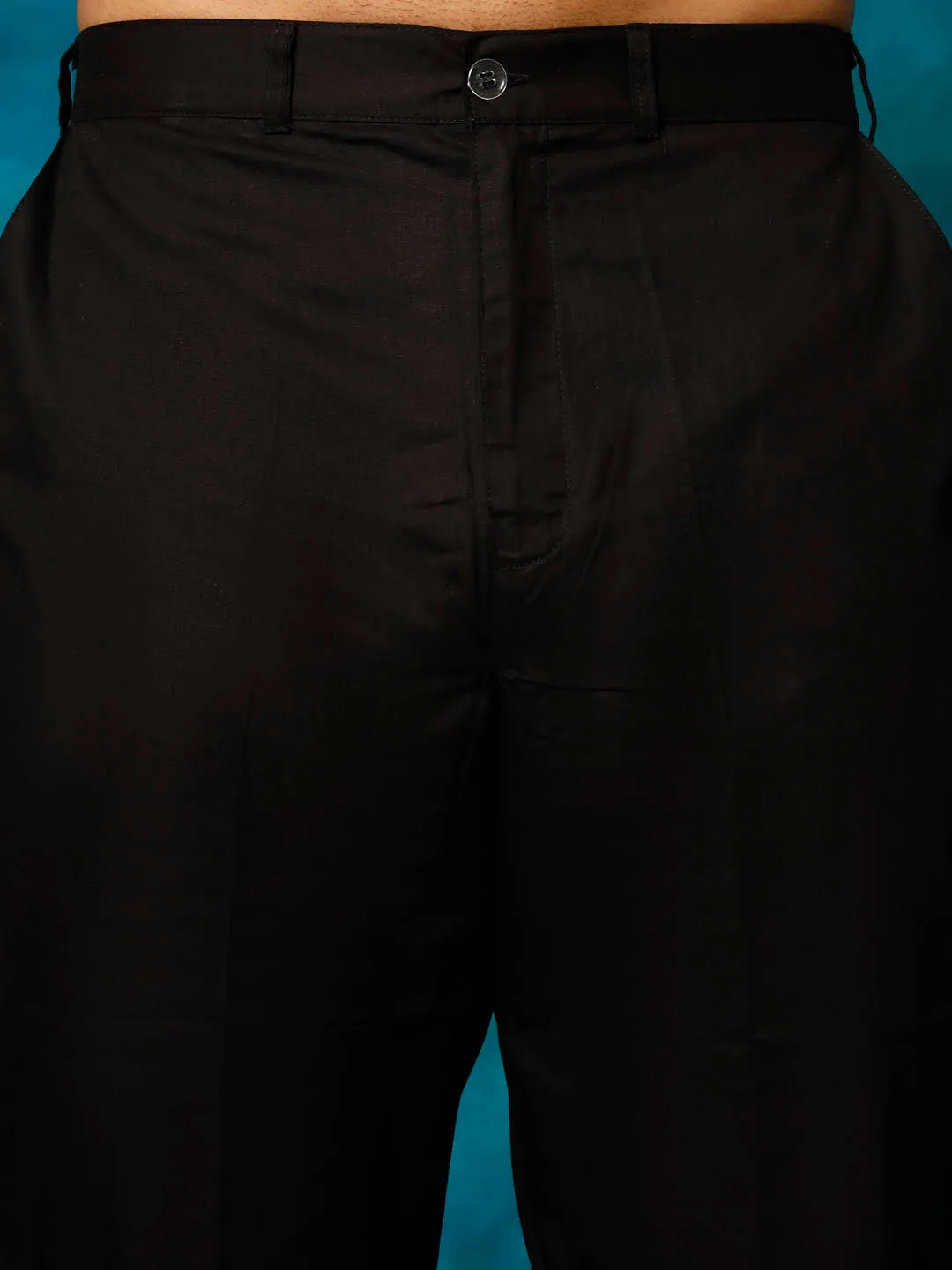 VASTRAMAY Black Cotton Satin Kurta Pyjama