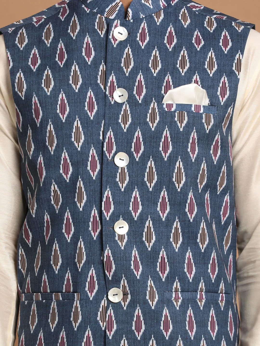 VASTRAMAY Grey Printed Cotton Nehru Jacket