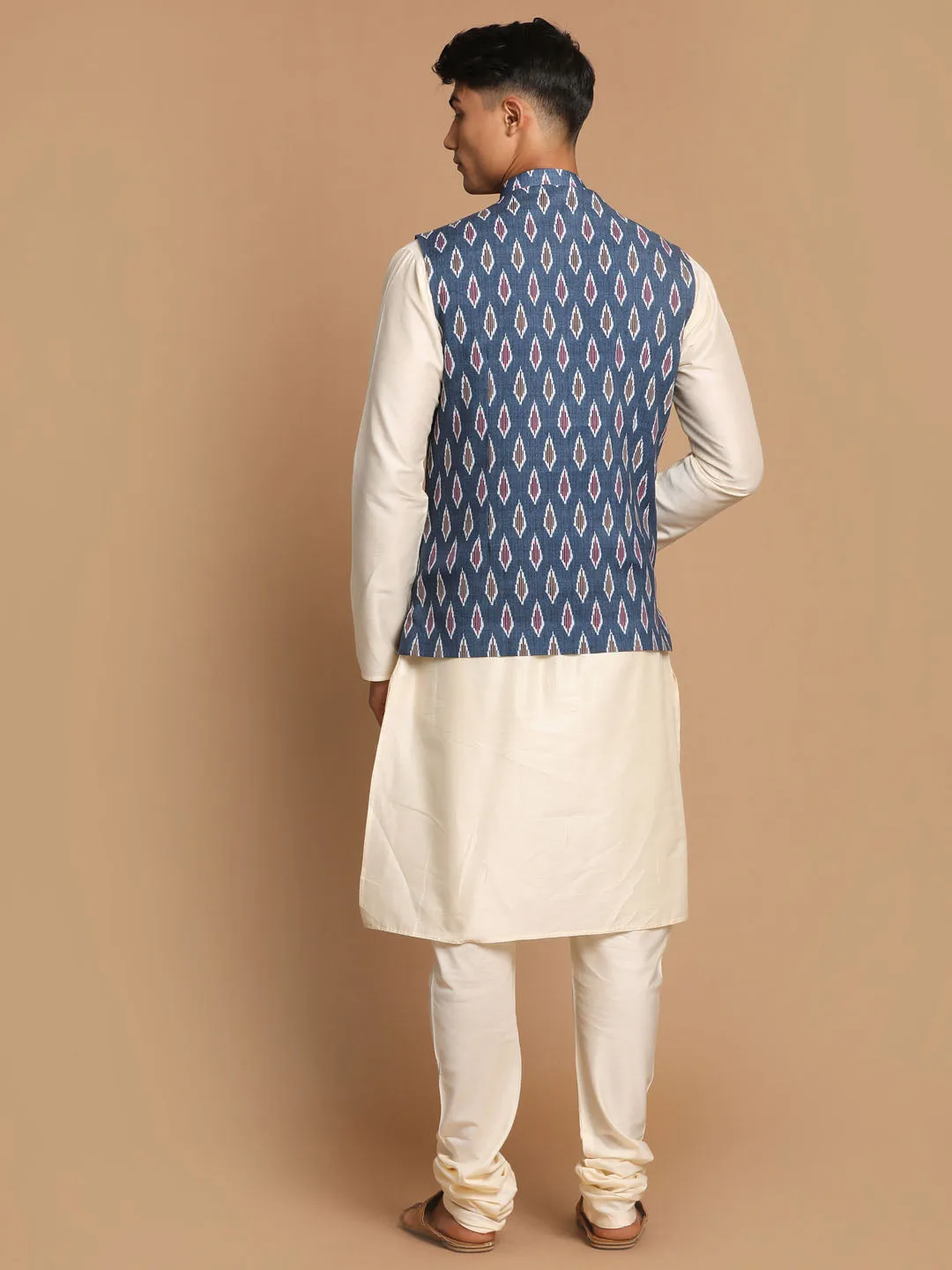 VASTRAMAY Grey Printed Cotton Nehru Jacket