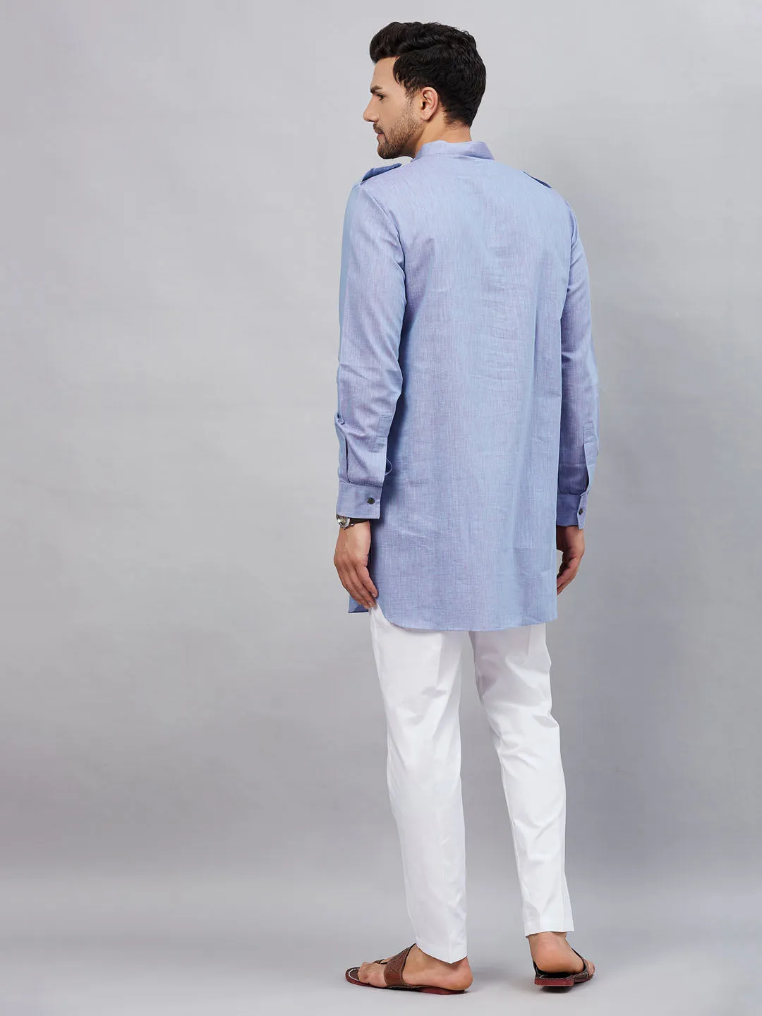 VASTRAMAY Men's Blue Kurta White Pant