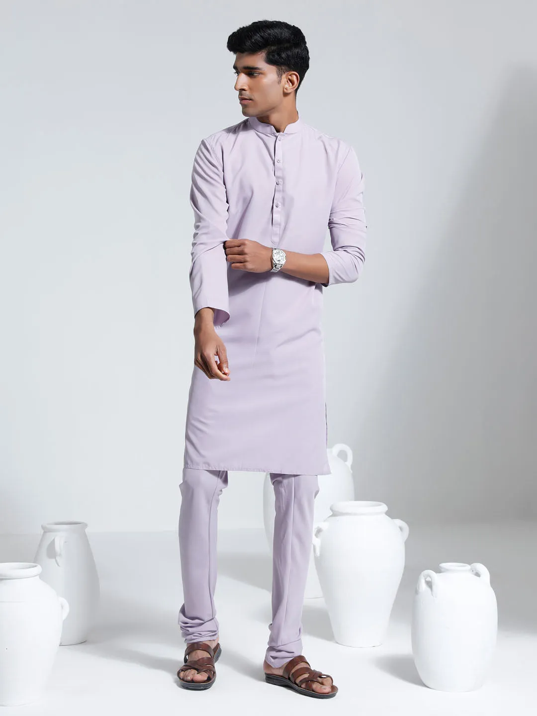 VASTRAMAY Men's Purple Crepe Kurta