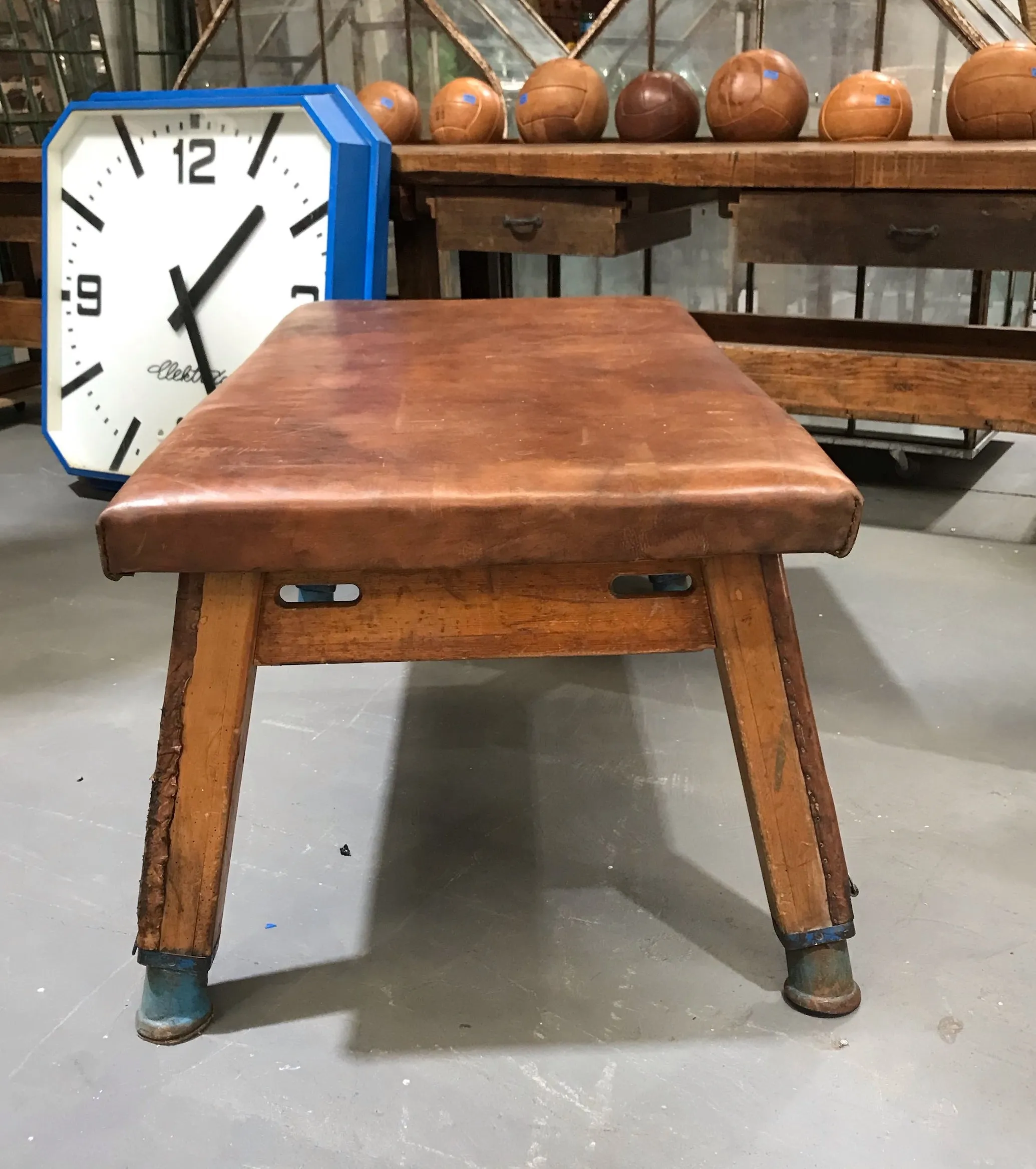 Vintage Romanian Leather Gym Table   #3679B